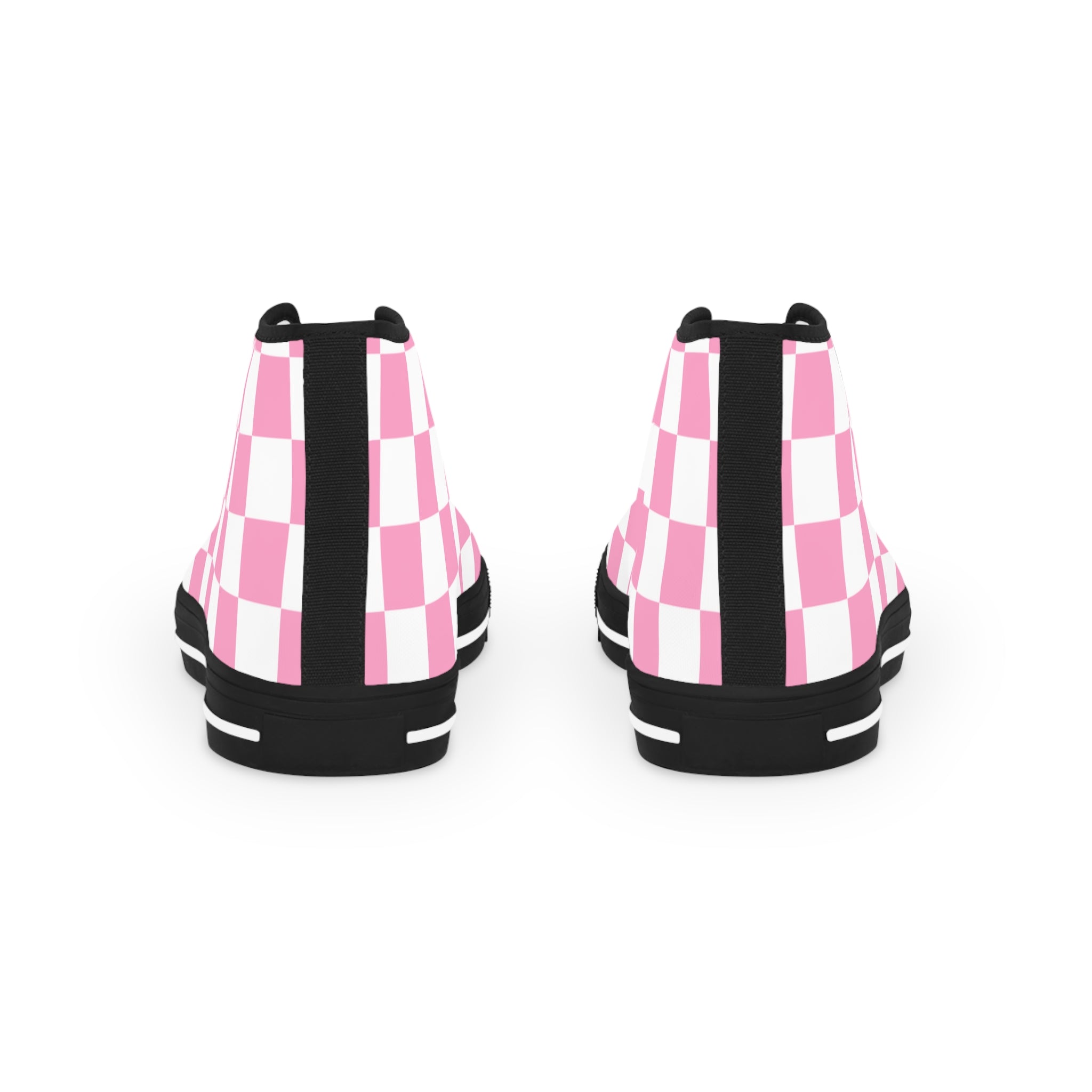 Checkerboard Hot Pink and White Men's High Top Sneakers, Artsulli - Art is Long, Life is Short, Shoes, , , , , , , 