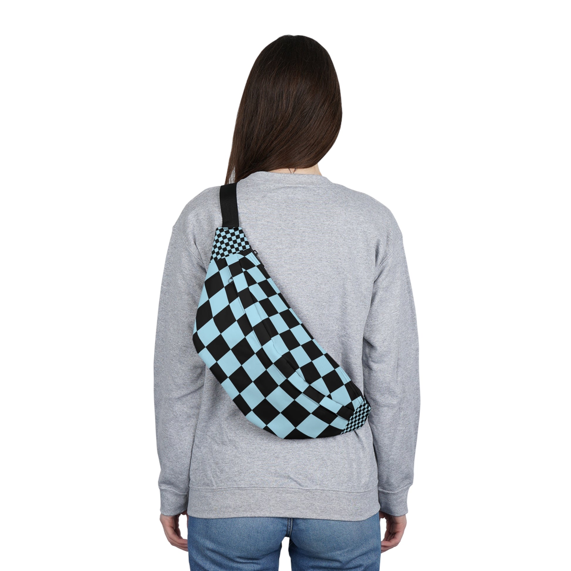 Checkerboard Black and Blue Large Fanny Pack, Artsulli - Art is Long, Life is Short, Bags, , , , , , , 