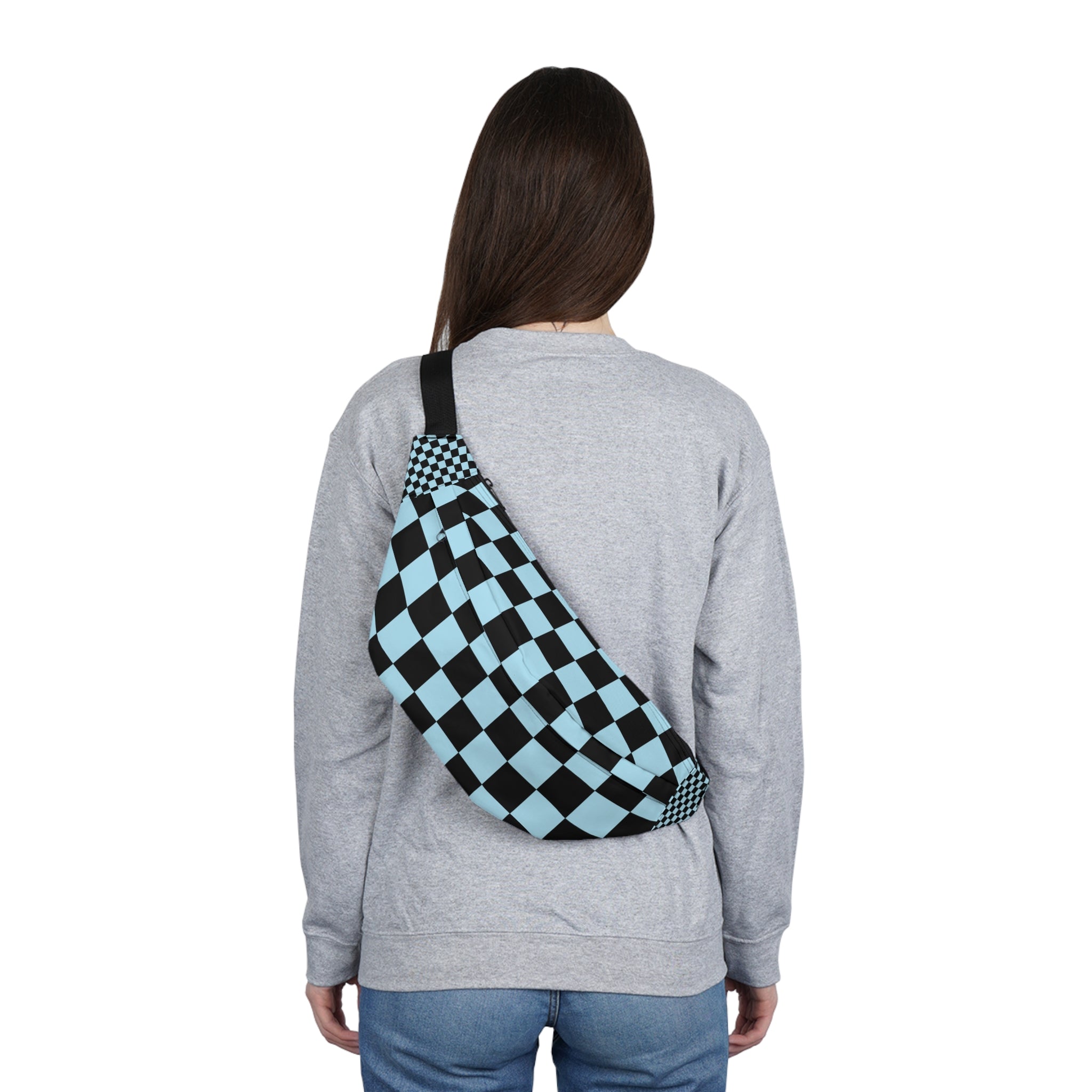 Checkerboard Black and Blue Large Fanny Pack, Artsulli - Art is Long, Life is Short, Bags, , , , , , , 