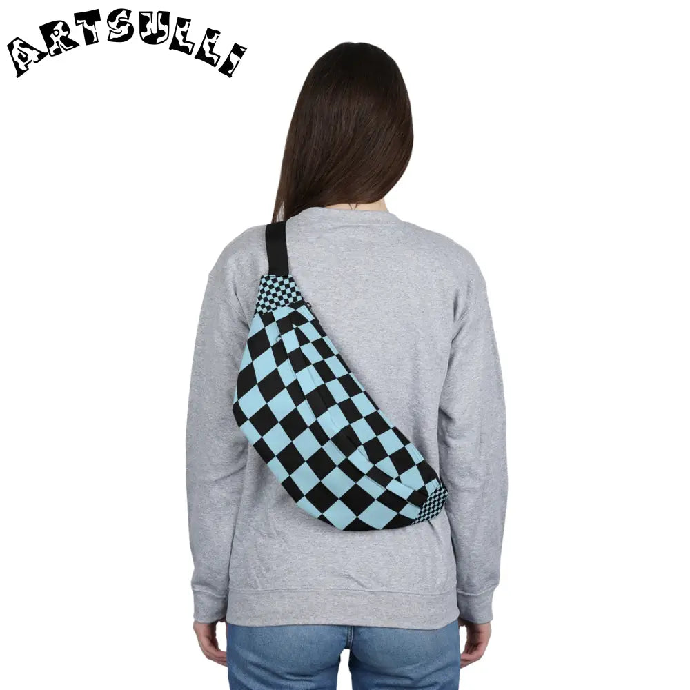 JAKKOUTTHEBXX Checkerboard Black and Blue Large Fanny Pack