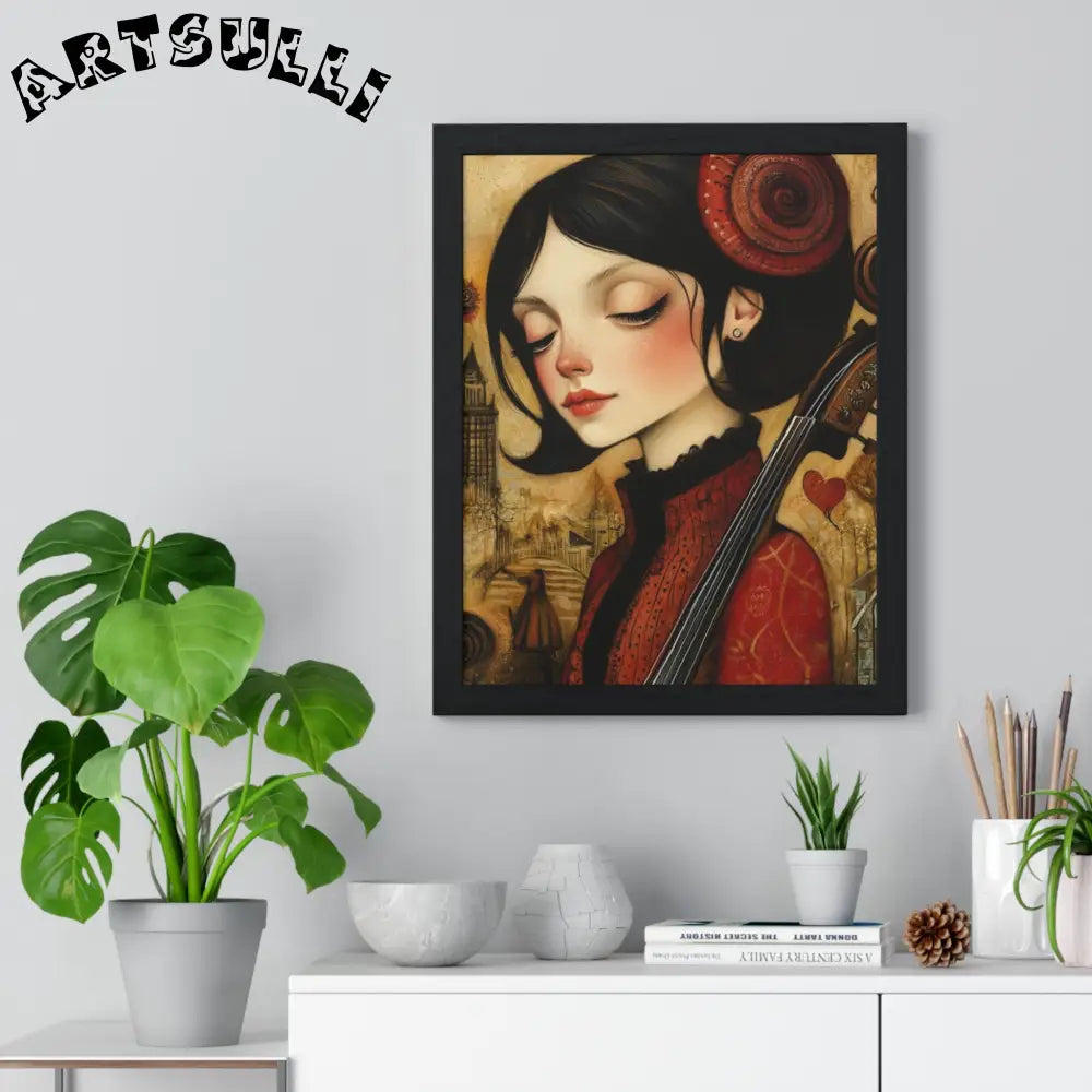 JAKKOUTTHEBXX Dark Haired Woman Playing Instrument Framed Poster 2025