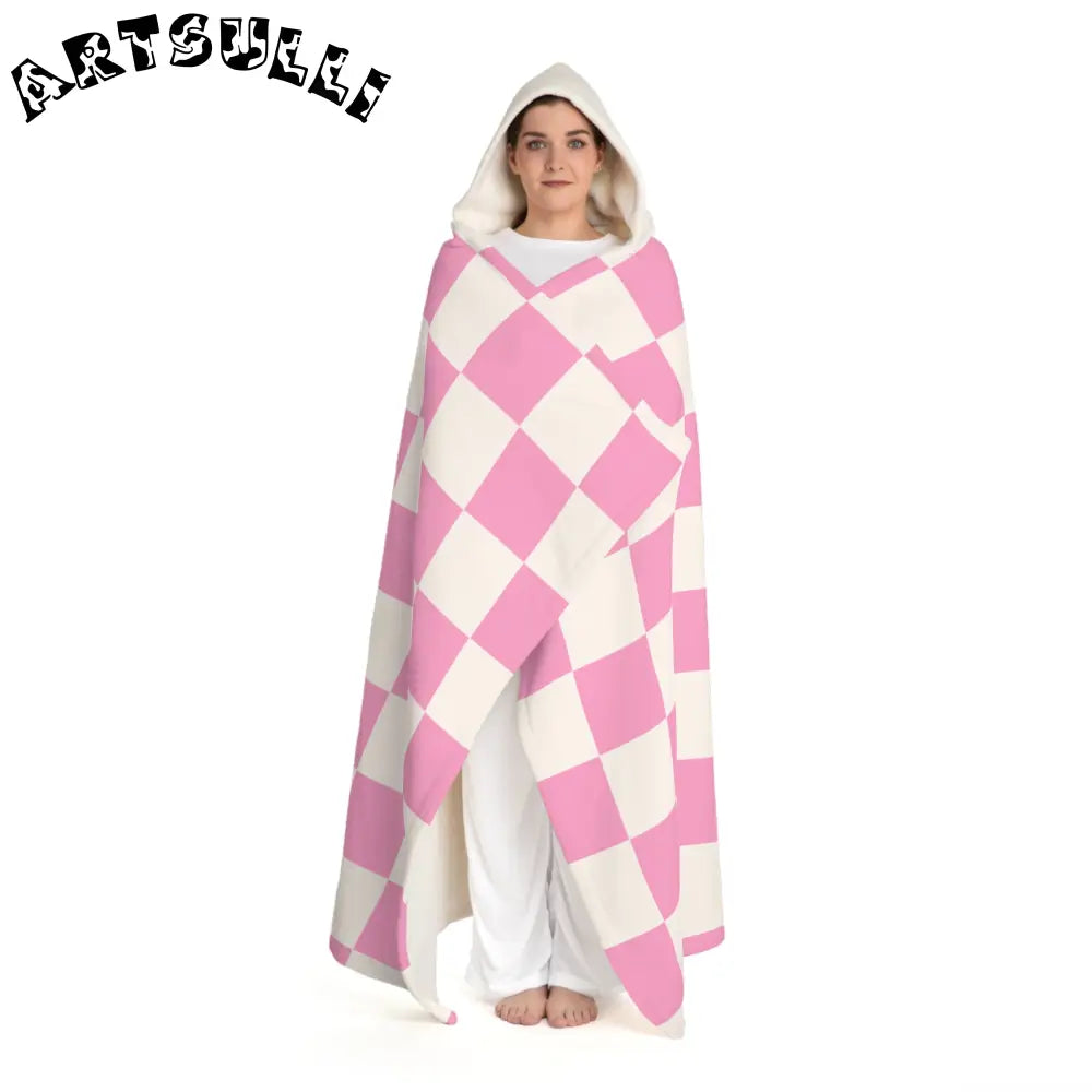 JAKKOUTTHEBXX Checkerboard Hot Pink and White Hooded Sherpa Fleece