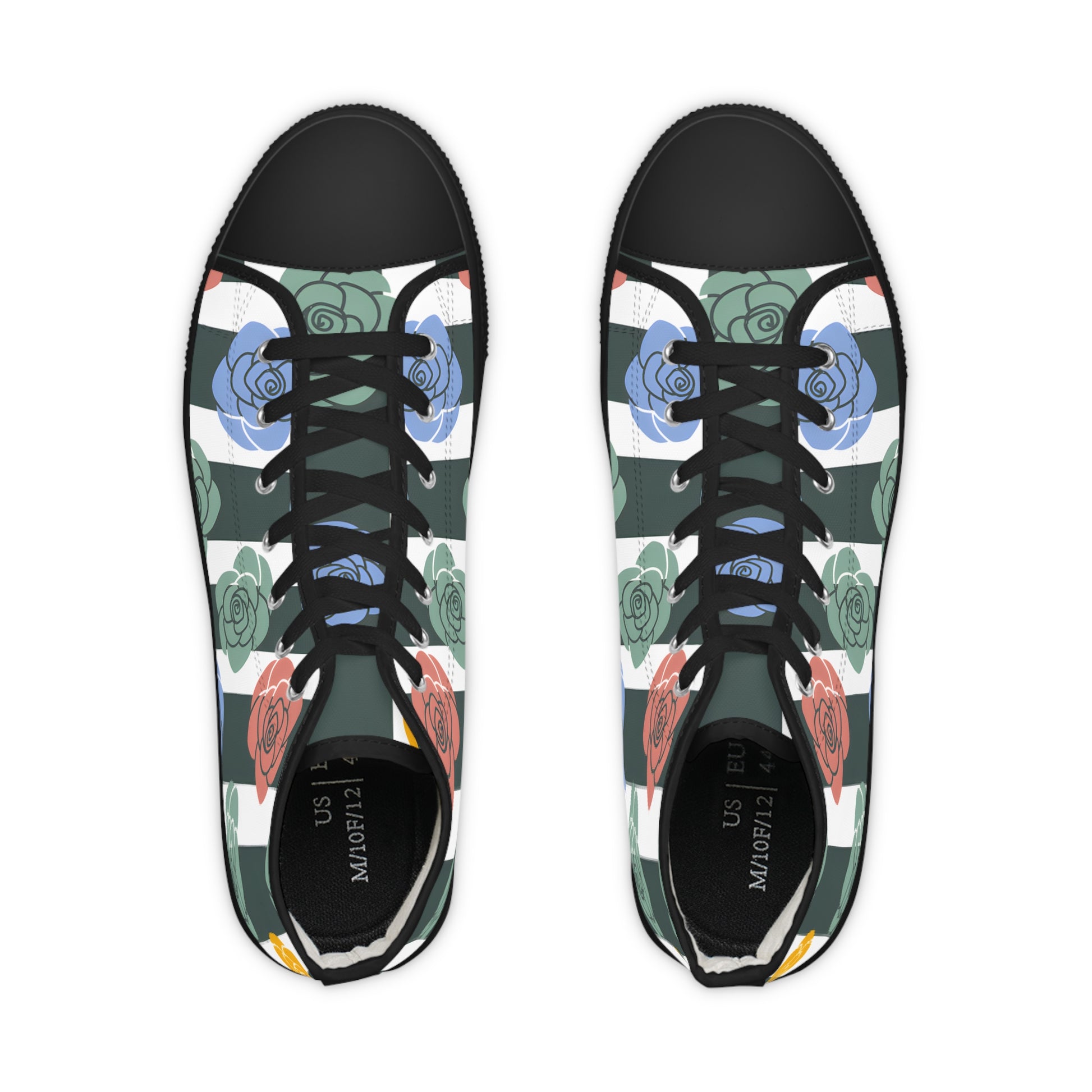 Stripes x Roses Black and White Men's High Top Sneakers, Artsulli - Art is Long, Life is Short, Shoes, , , , , , , 