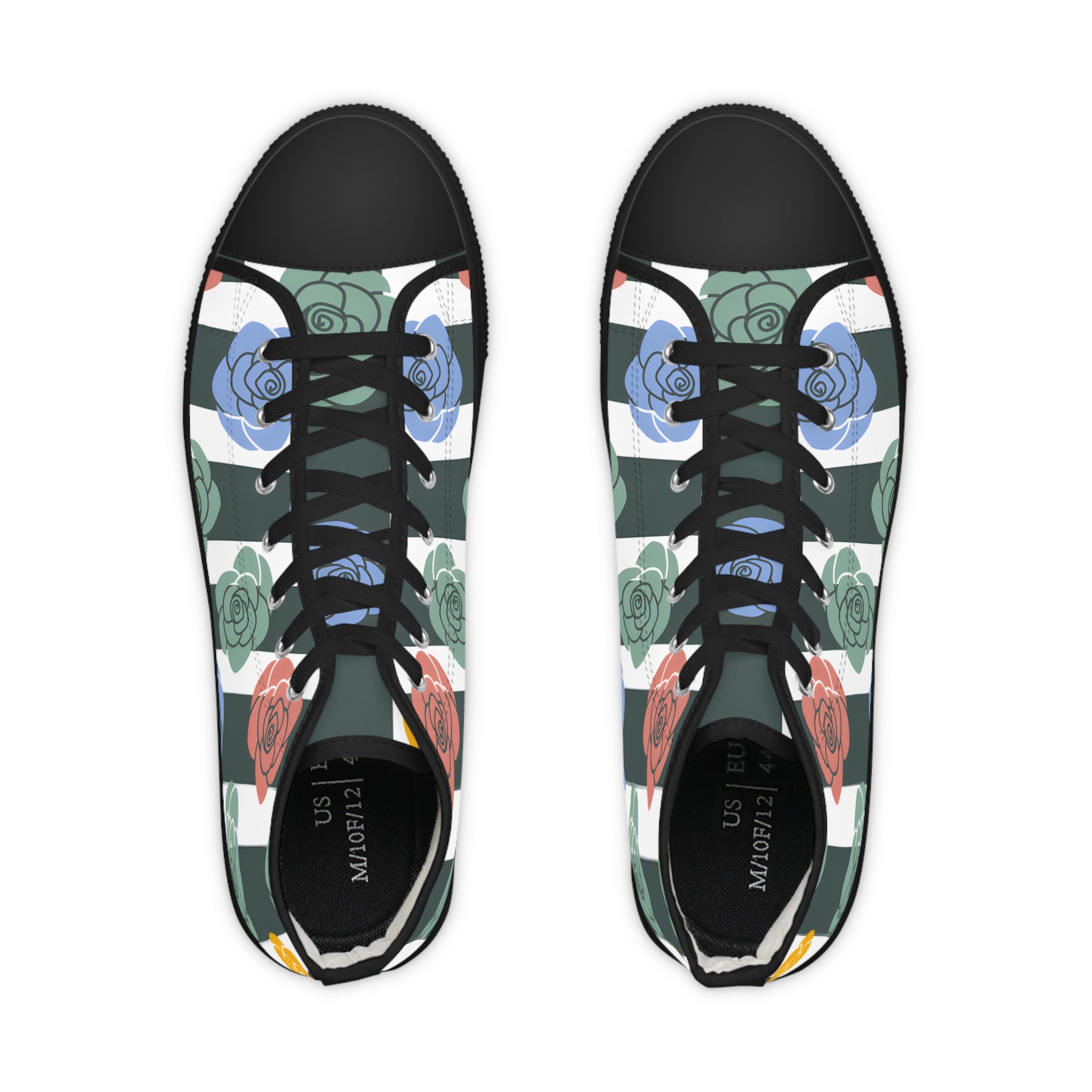 Stripes x Roses Black and White Men's High Top Sneakers, Artsulli - Art is Long, Life is Short, Shoes, , , , , , , 