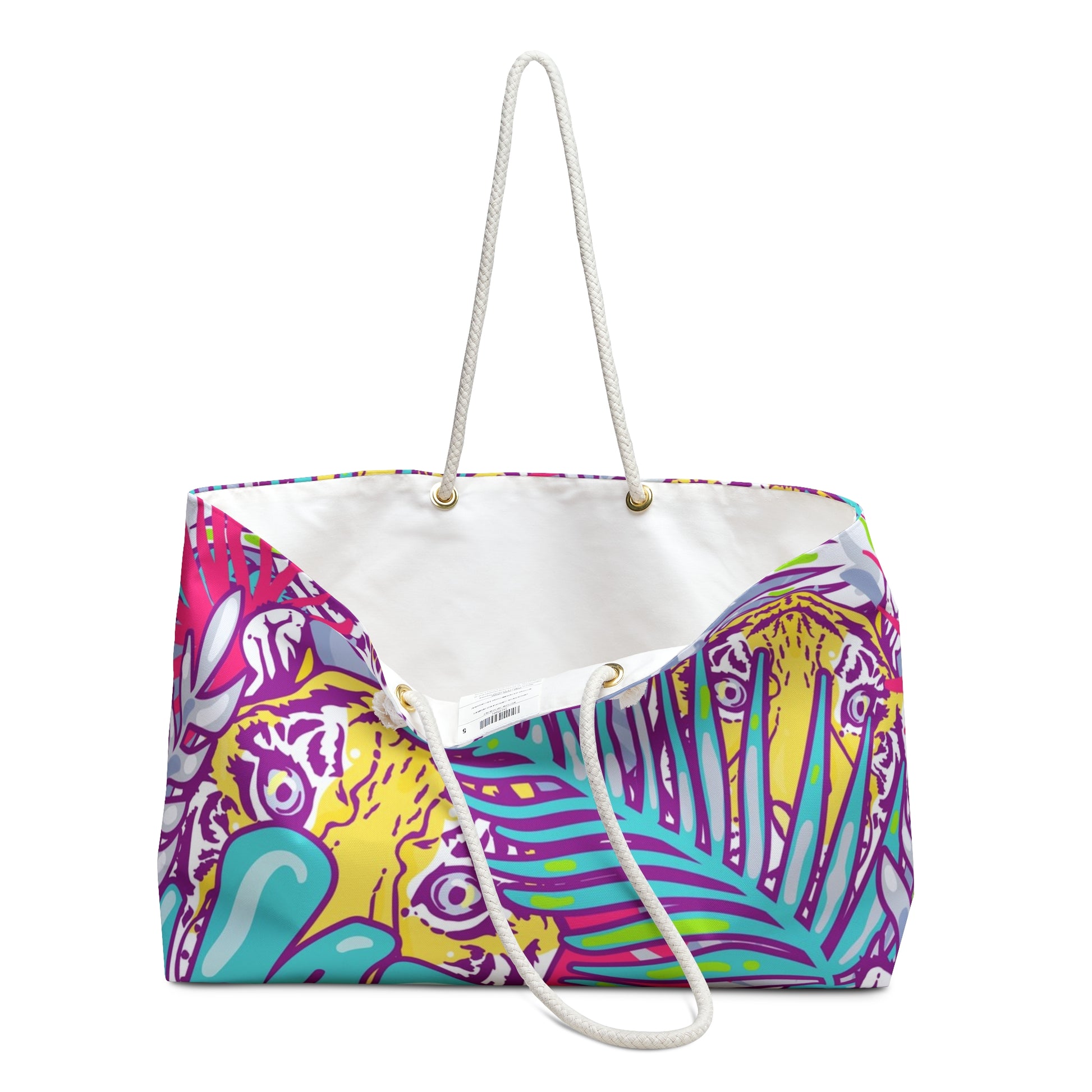 Tropical Floral Tigers Torquise and Purple Weekender Bag, Artsulli - Art is Long, Life is Short, Bags, , , , , , , 