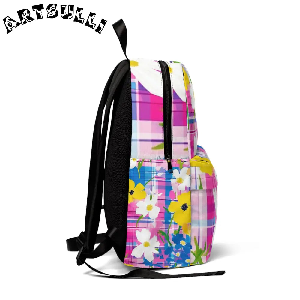 JAKKOUTTHEBXX Plaid Garden Pink and Purple Unisex Classic Backpack