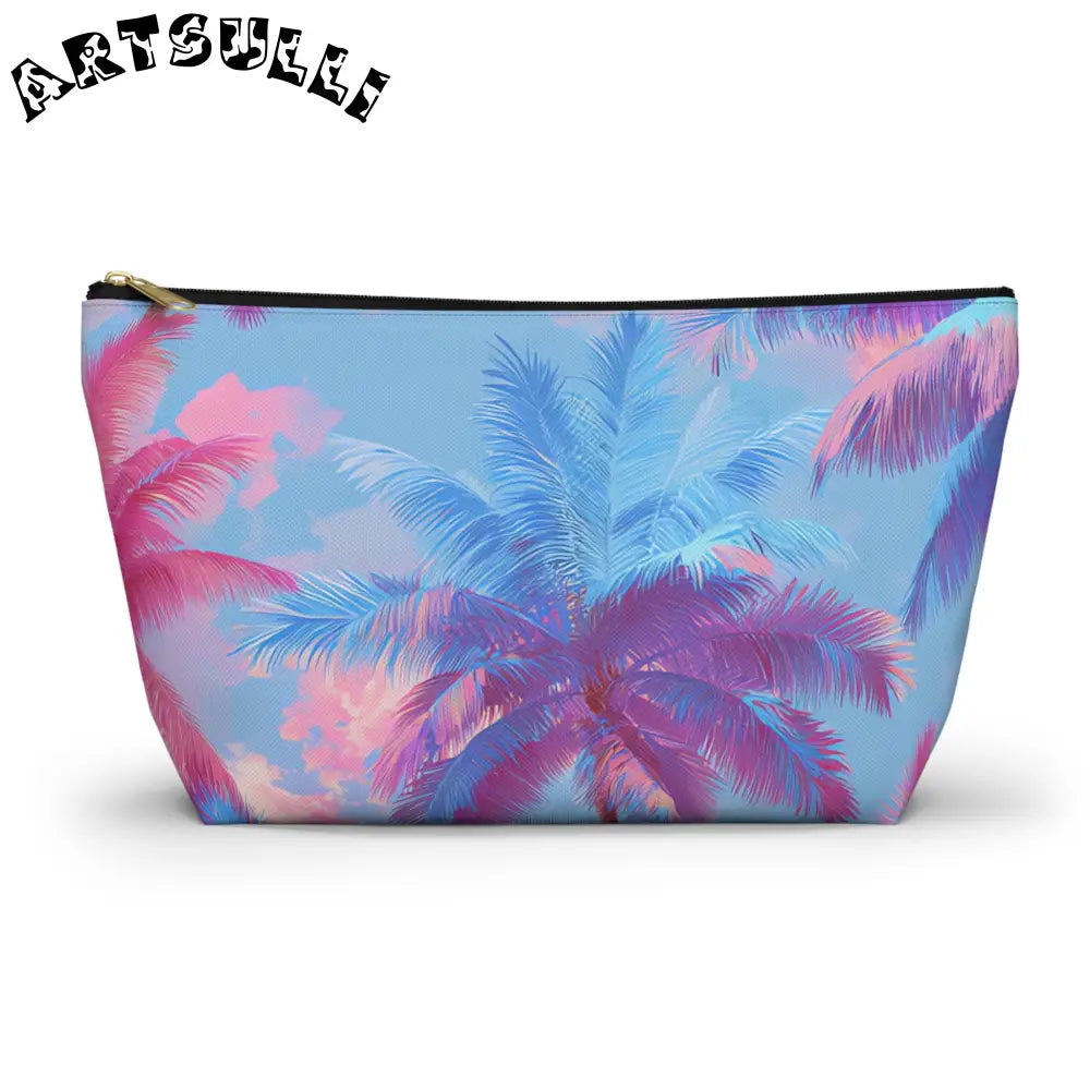 JAKKOUTTHEBXX Ethereal Pastel Palms II Blue and Pink Accessory Pouch