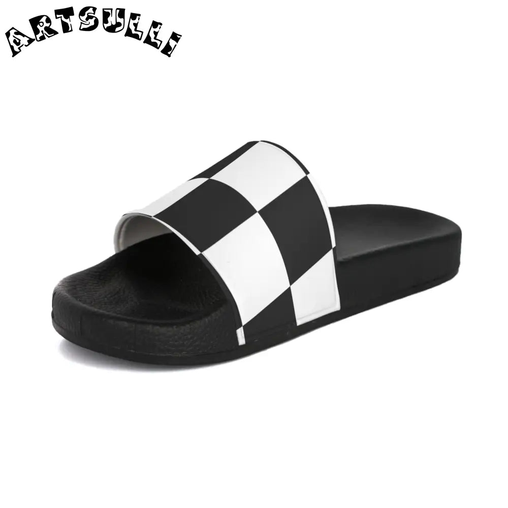 JAKKOUTTHEBXX Checkerboard Black and White Men’s Slide Sandals