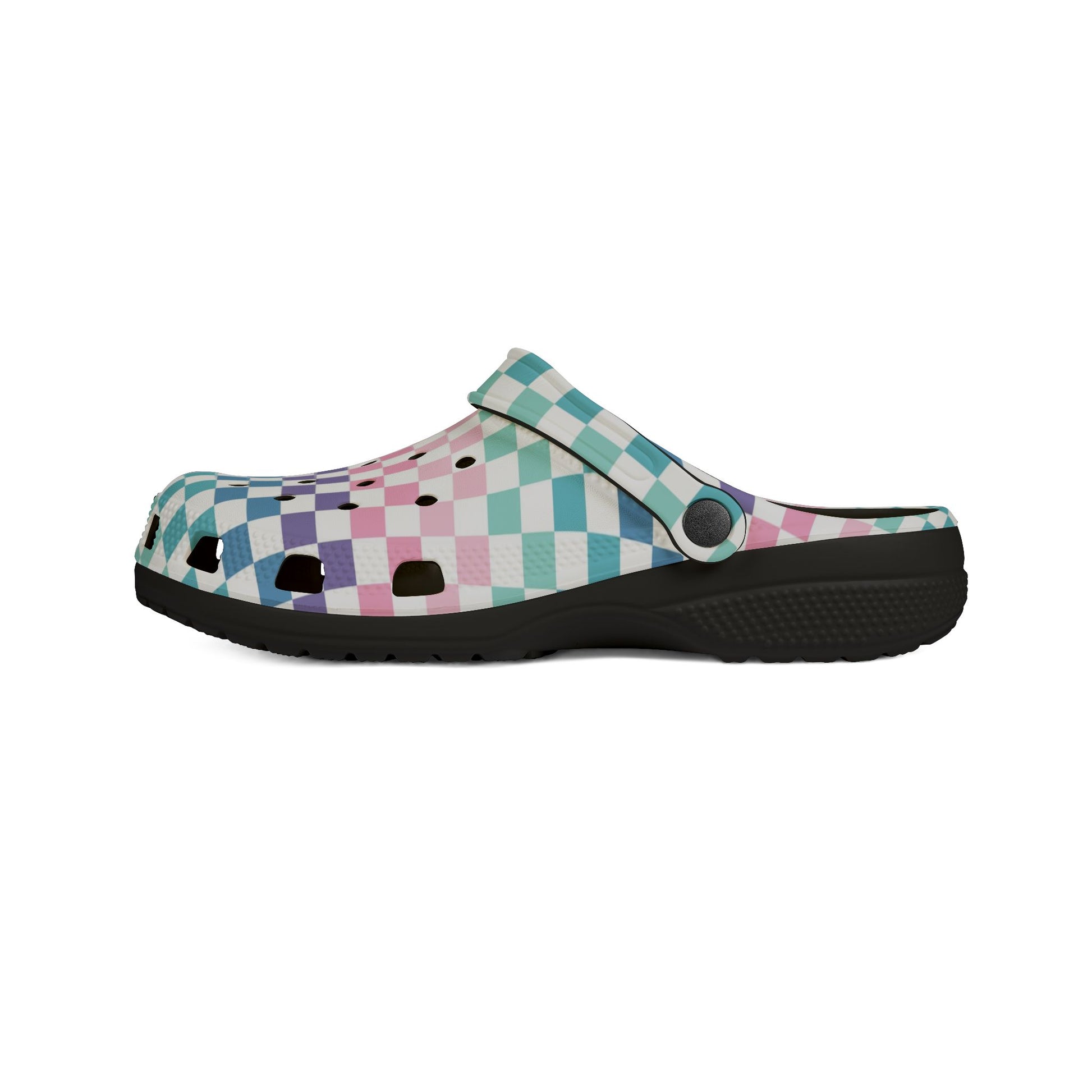 Vaporwave Rainbow  Checkerboard Multi-Color EVA Foam Rubber Shoes (AOP), Artsulli - Art is Long, Life is Short, Shoes, , , , , , , 