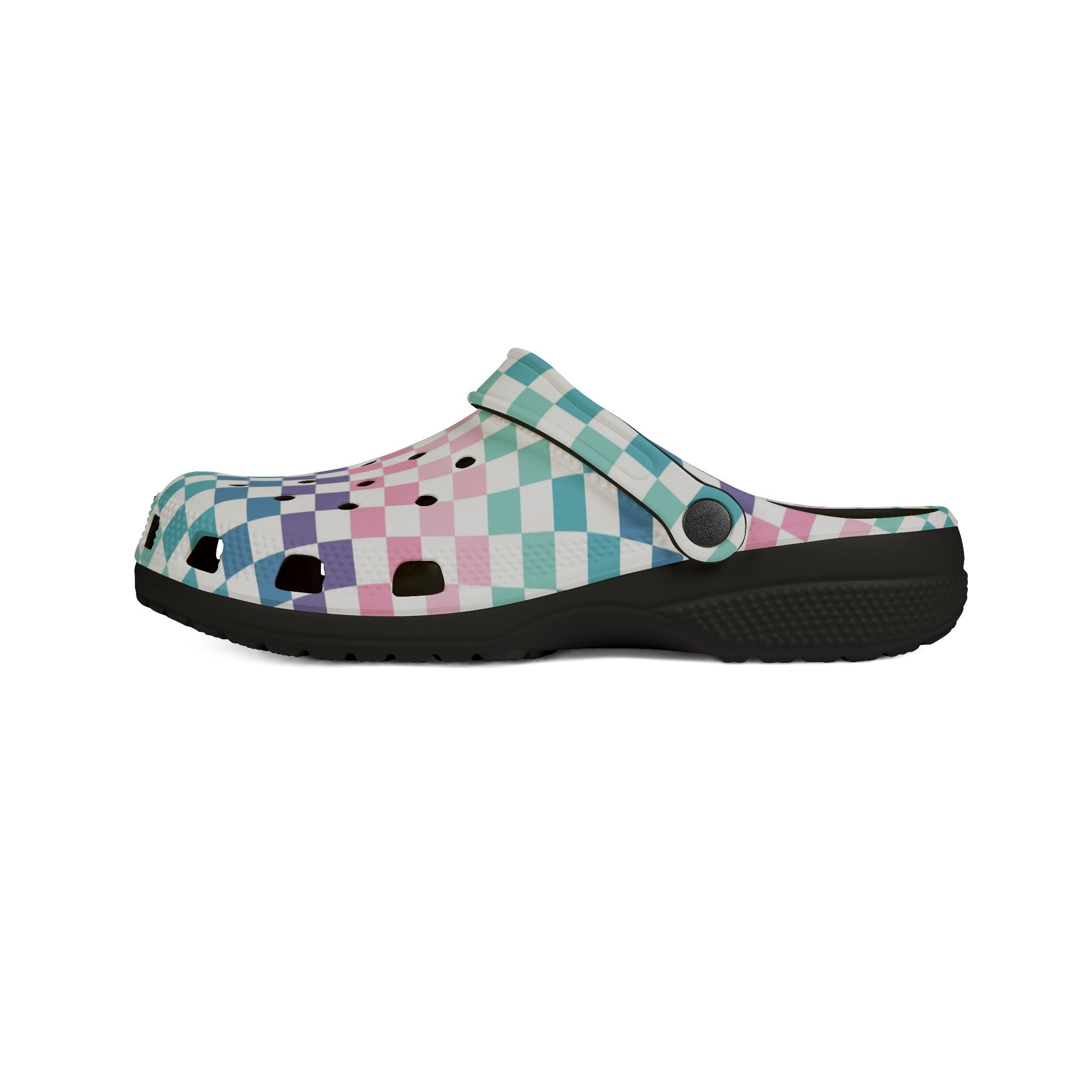 Vaporwave Rainbow  Checkerboard Multi-Color EVA Foam Rubber Shoes (AOP), Artsulli - Art is Long, Life is Short, Shoes, , , , , , , 