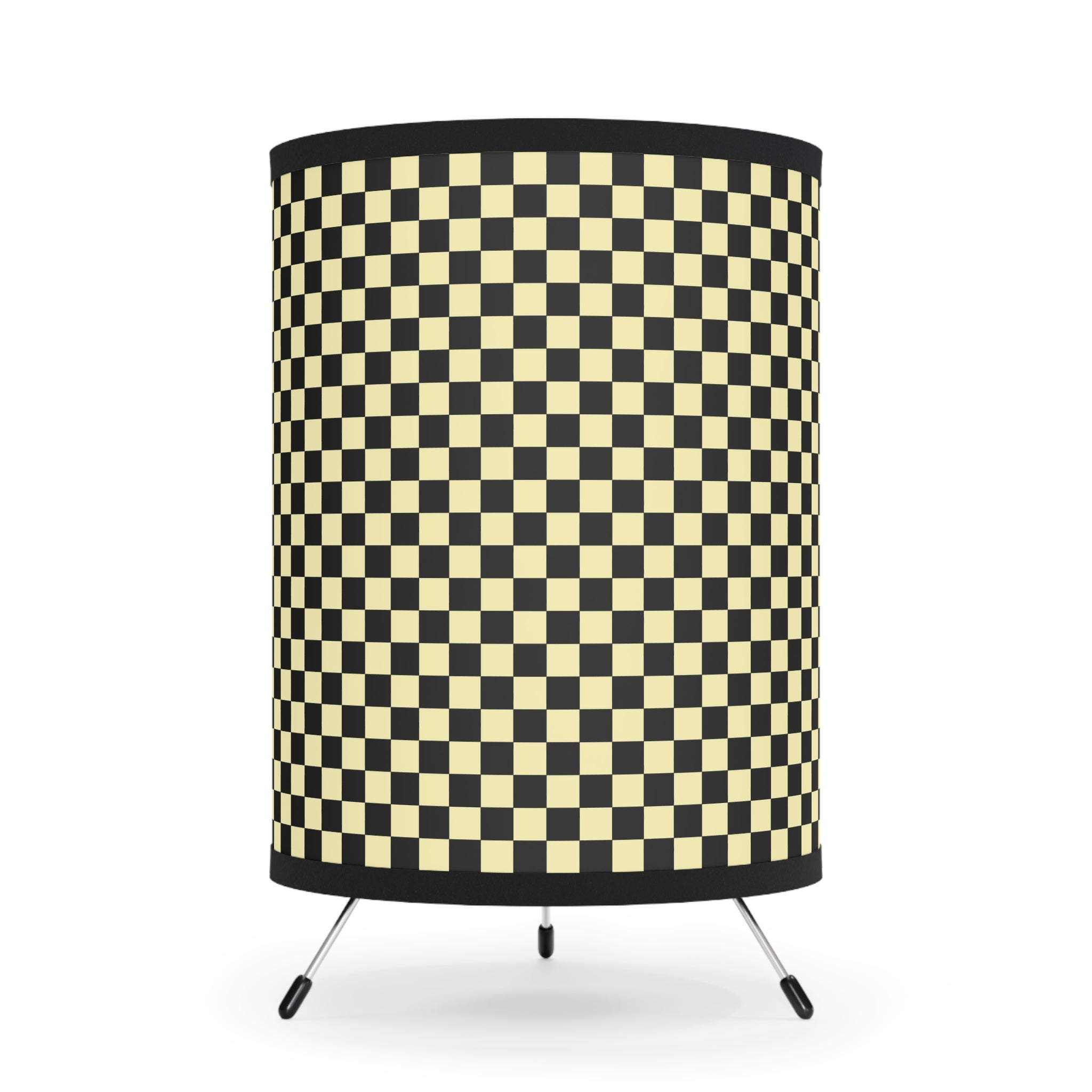 Checkerboard Black and Yellow Tripod Lamp with High-Res Printed Shade, US\CA plug, Artsulli - Art is Long, Life is Short, Home Decor, Size, One size, Color, Black, , , 30747275973504727736