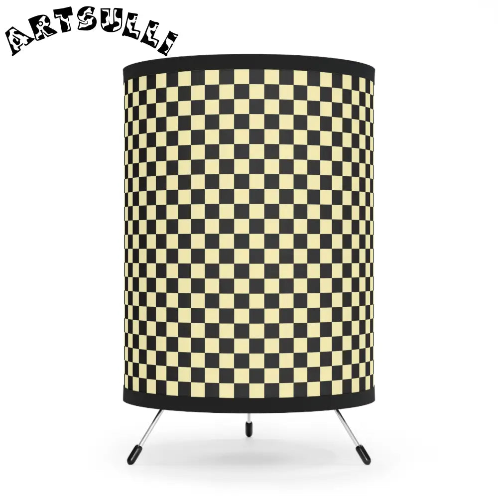 JAKKOUTTHEBXX Checkerboard Black and Yellow Tripod Lamp