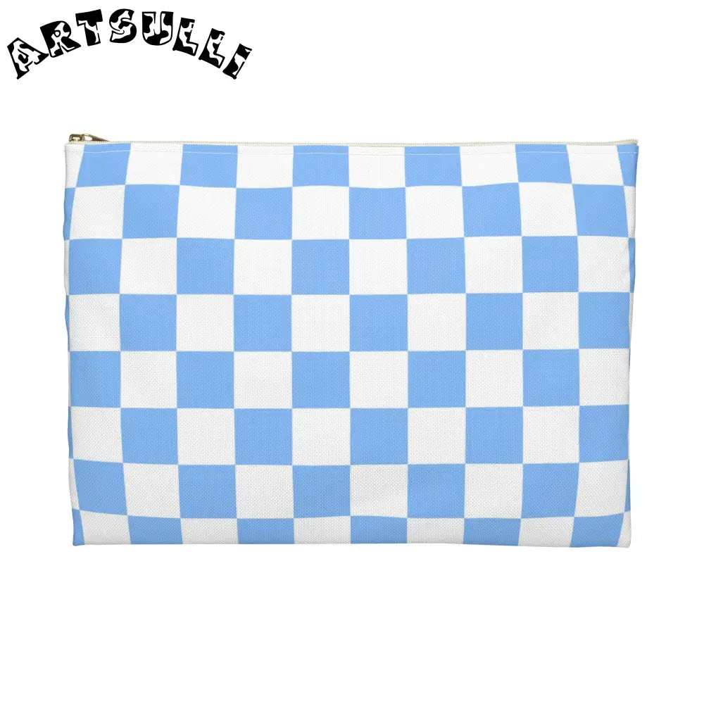 JAKKOUTTHEBXX Checkerboard White and Light Blue Accessory Pouch