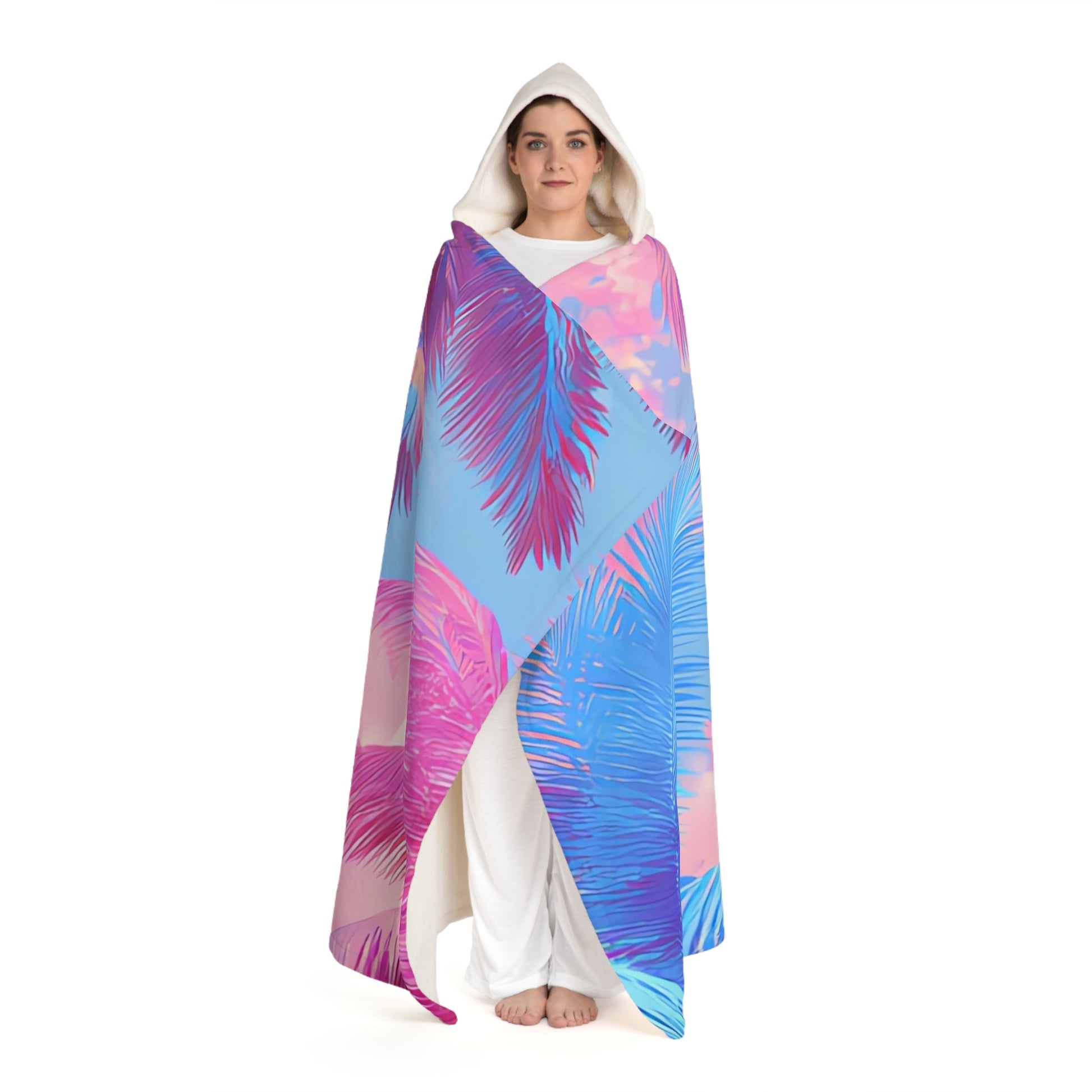 Ethereal Pastel Palms Hooded Sherpa Fleece Blanket, Artsulli - Art is Long, Life is Short, All Over Prints, , , , , , , 