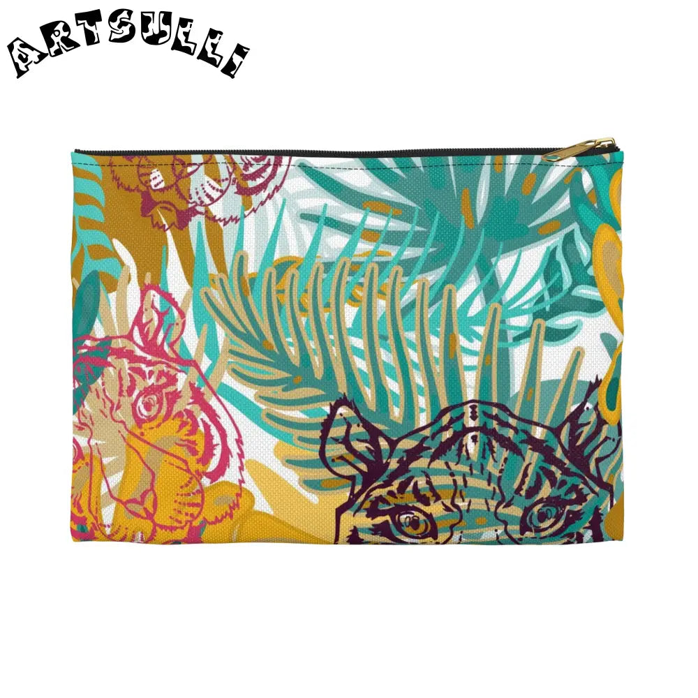 JAKKOUTTHEBXX Tropical Jungle Tigers Brown and Green Accessory Pouch