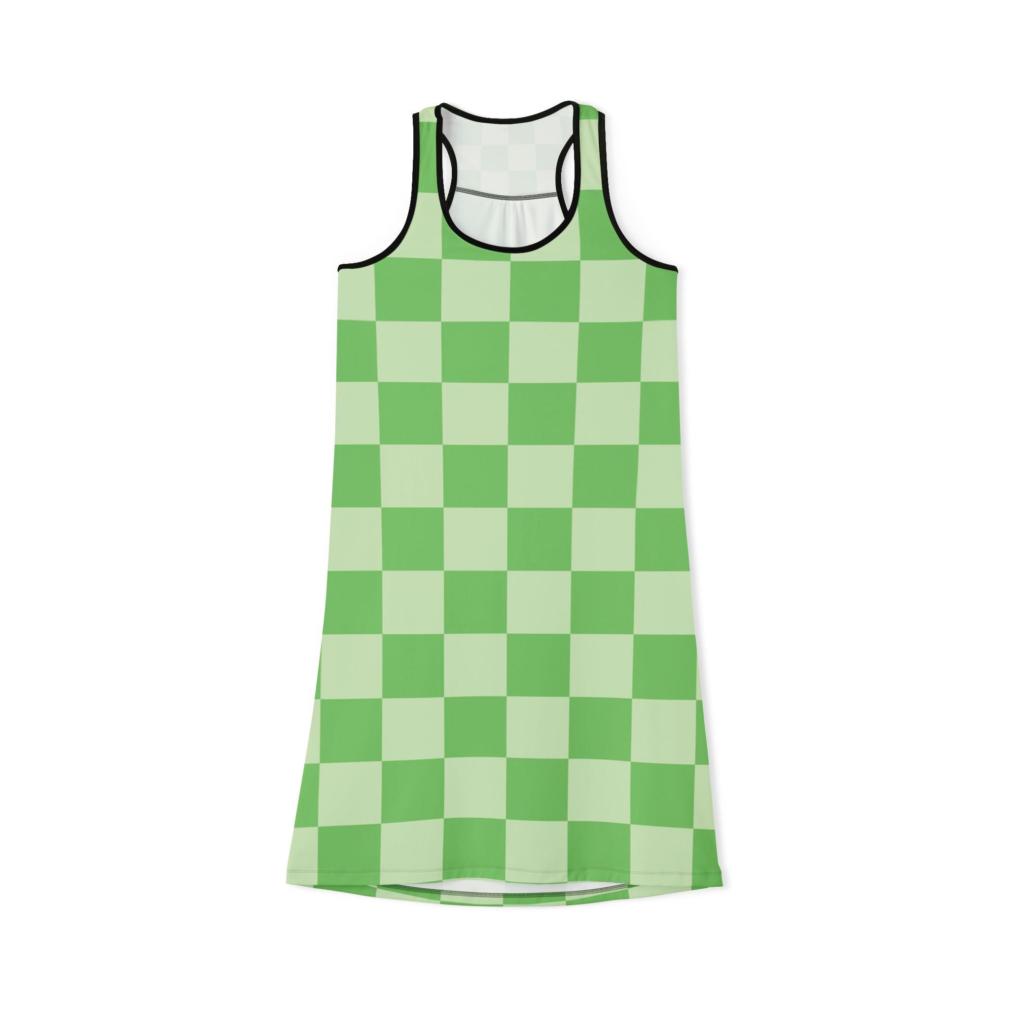 Checkerboard Green Women's Racerback Dress (AOP), Artsulli - Art is Long, Life is Short, Tank Top, Size, XS, Color, Black, , , 31918793074539868111
