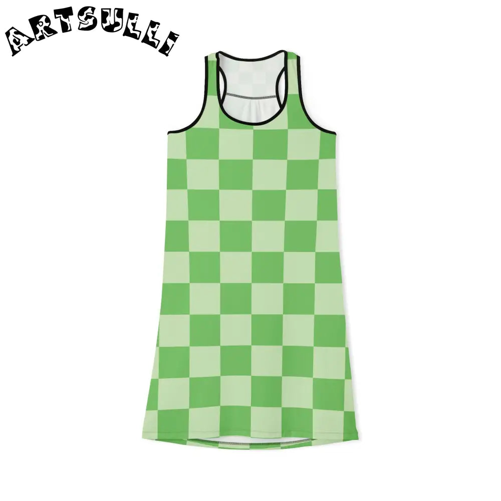 JAKKOUTTHEBXX Checkerboard Green Women’s Racerback Dress (AOP)