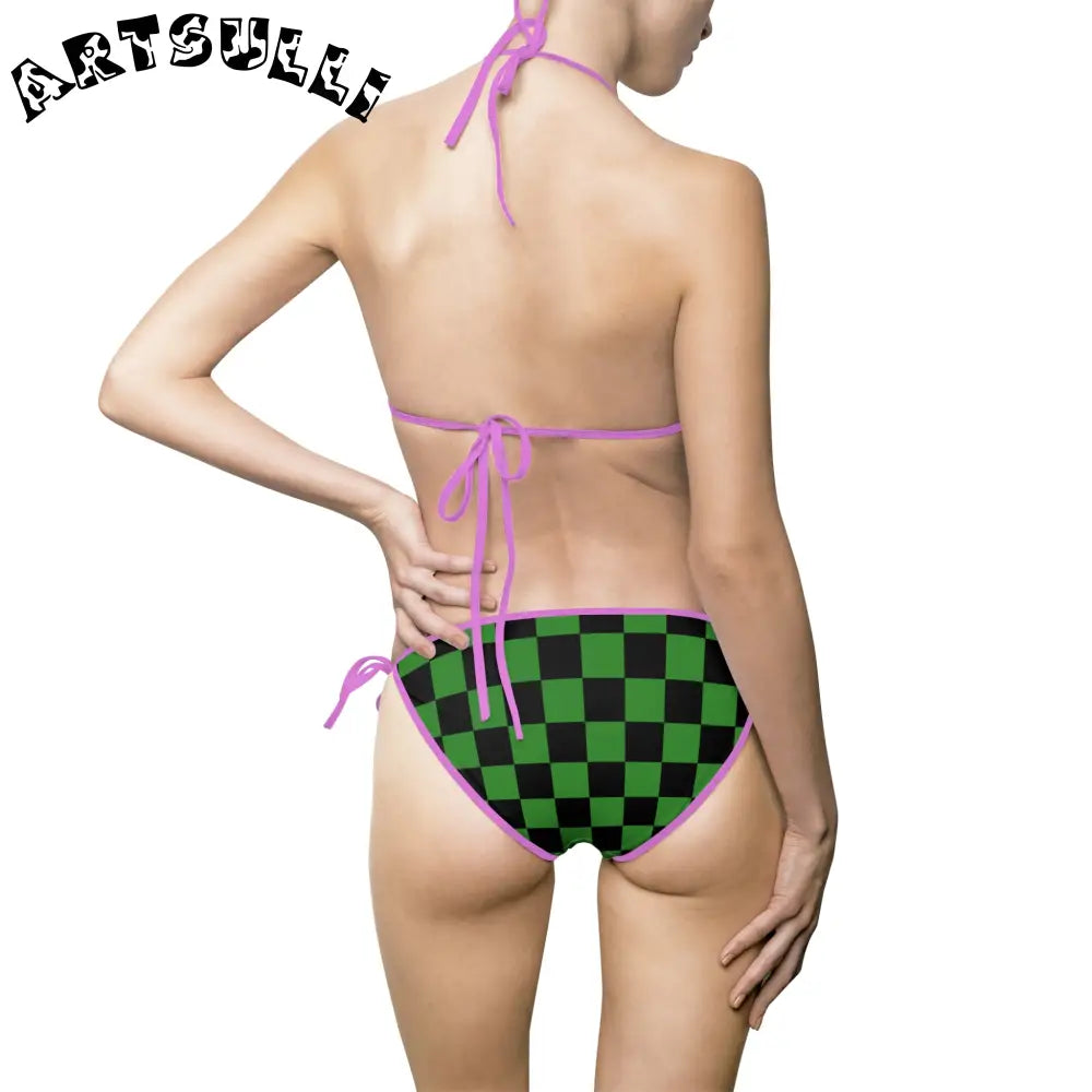 JAKKOUTTHEBXX Checkerboard Green and Black Women’s Bikini Swimsuit