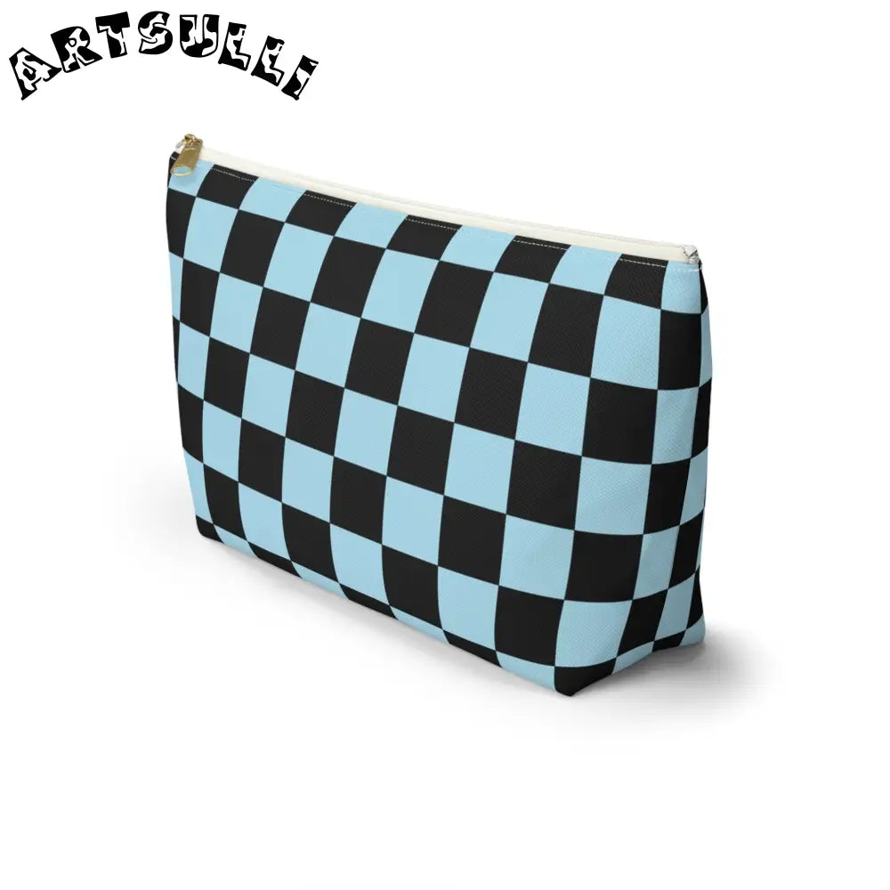 JAKKOUTTHEBXX Checkerboard Black and Blue Accessory Pouch w T-bottom