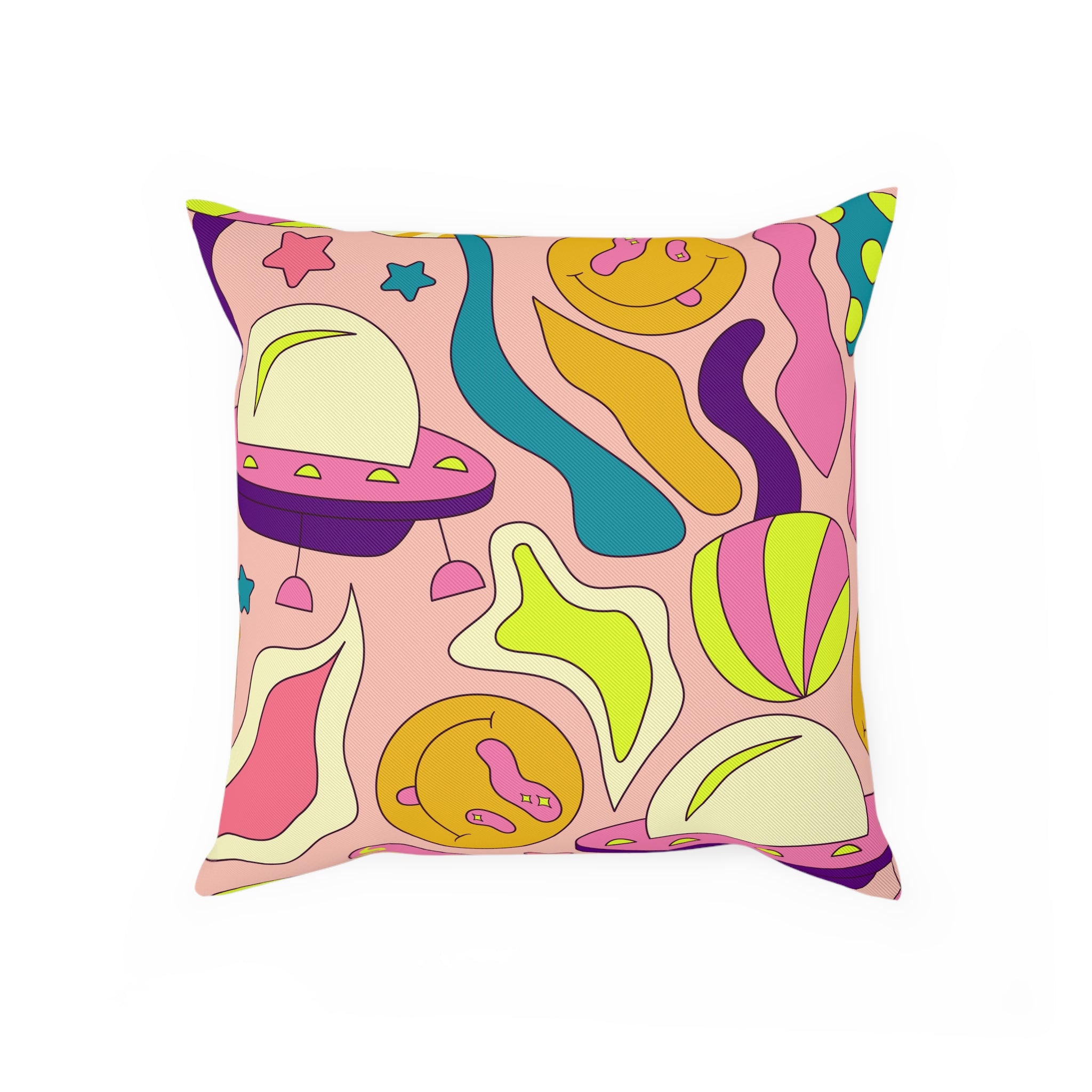 Trippy Spaceships Pink Cushion, Artsulli - Art is Long, Life is Short, Home Decor, Size, 15.7" × 15.7", , , , , 14026100992426