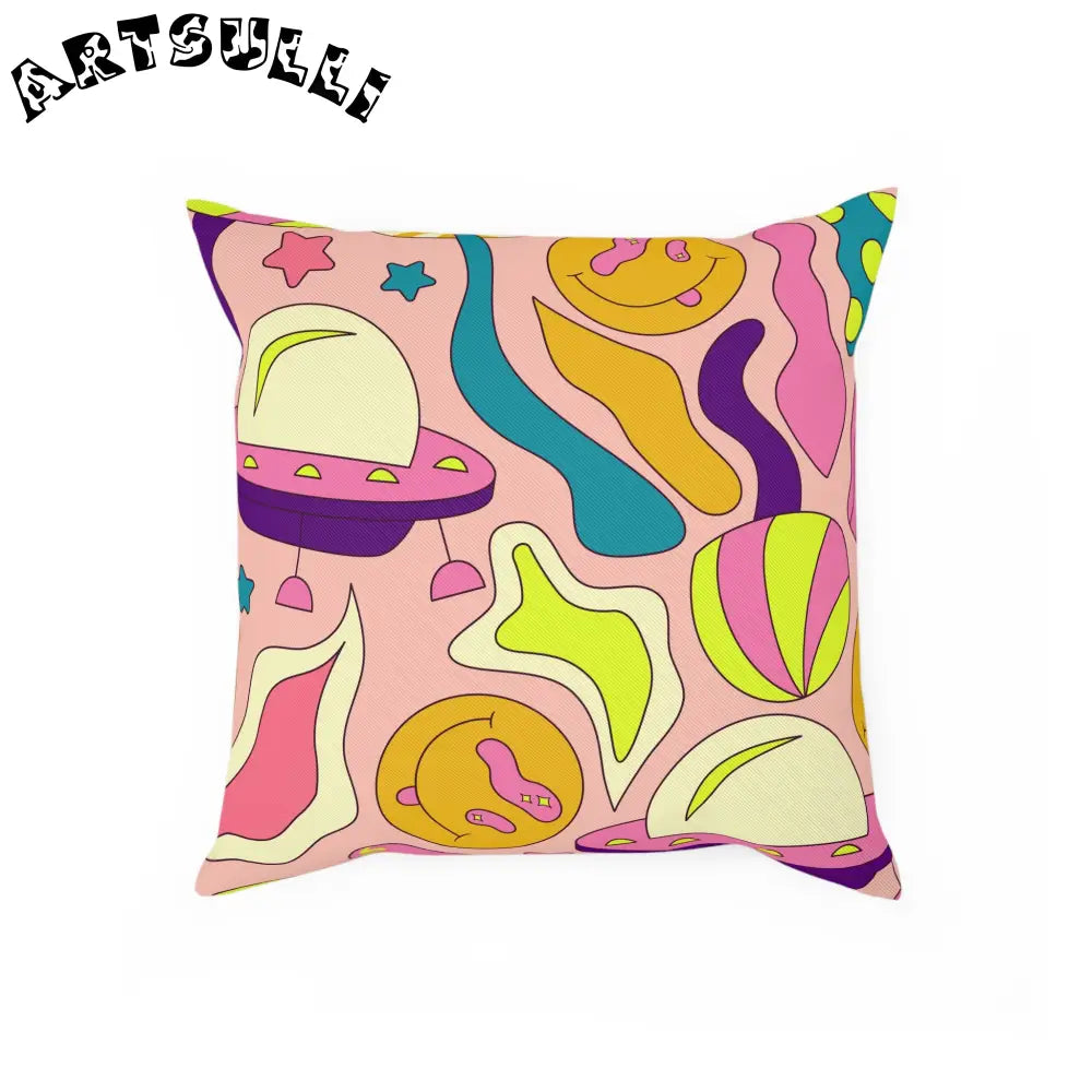 JAKKOUTTHEBXX Trippy Spaceships Pink Cushion JAKKOUTTHEBXX Artsulli