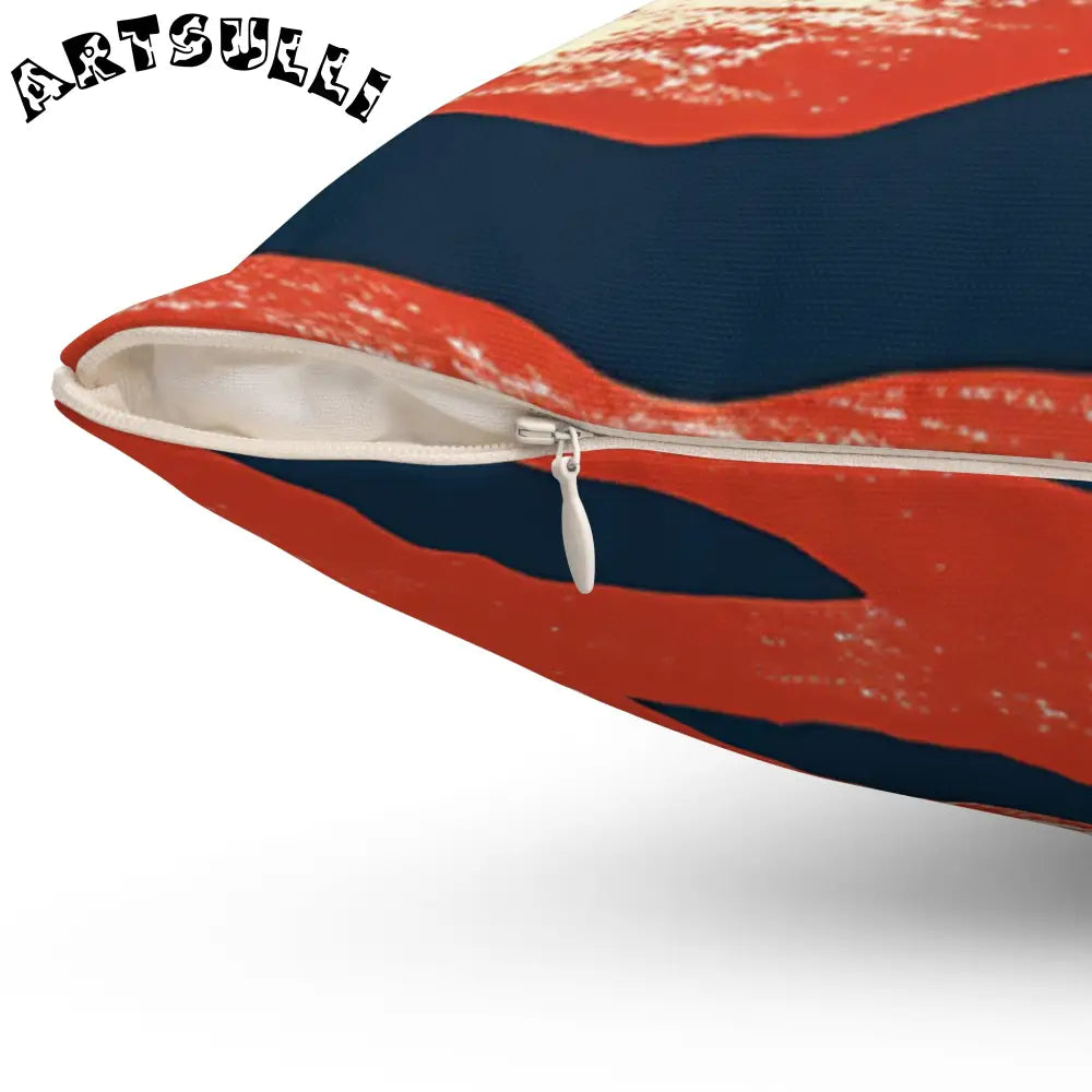 JAKKOUTTHEBXX Abstract Red White and Navy Brushstroke Square Pillow