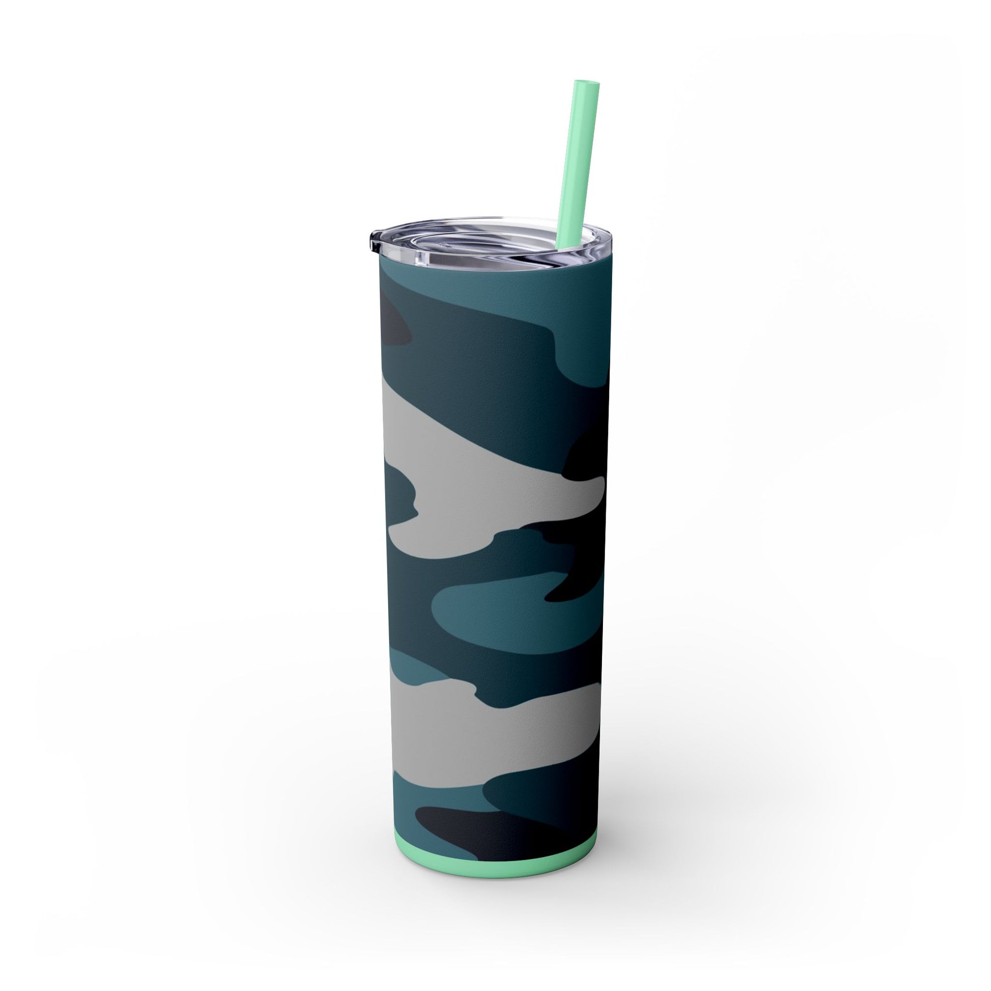Blue Camouflage Skinny Tumbler with Straw, 20oz, Artsulli - Art is Long, Life is Short, Mug, , , , , , , 