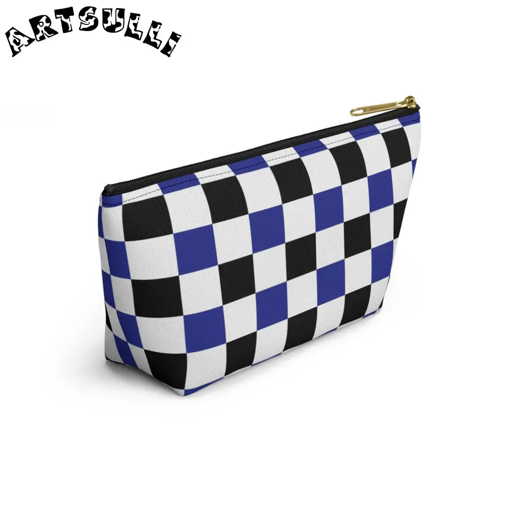 JAKKOUTTHEBXX Checkerboard Blue White and Black Accessory Pouch w