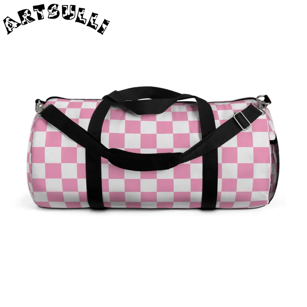 JAKKOUTTHEBXX Checkerboard II Hot Pink and White Duffel Bag
