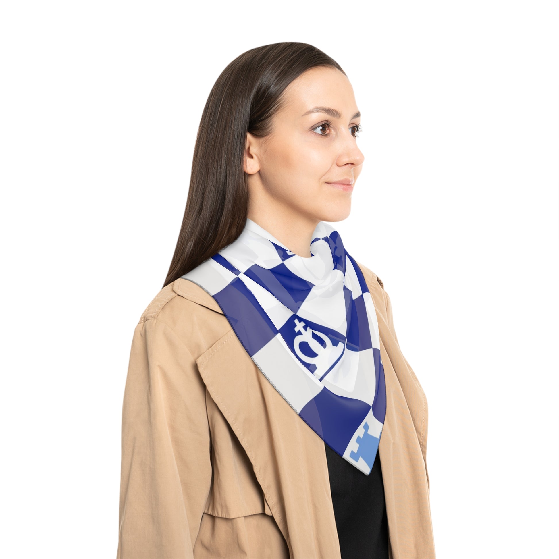 Chessboard Navy Blue Poly Scarf, Artsulli - Art is Long, Life is Short, Accessories, , , , , , , 