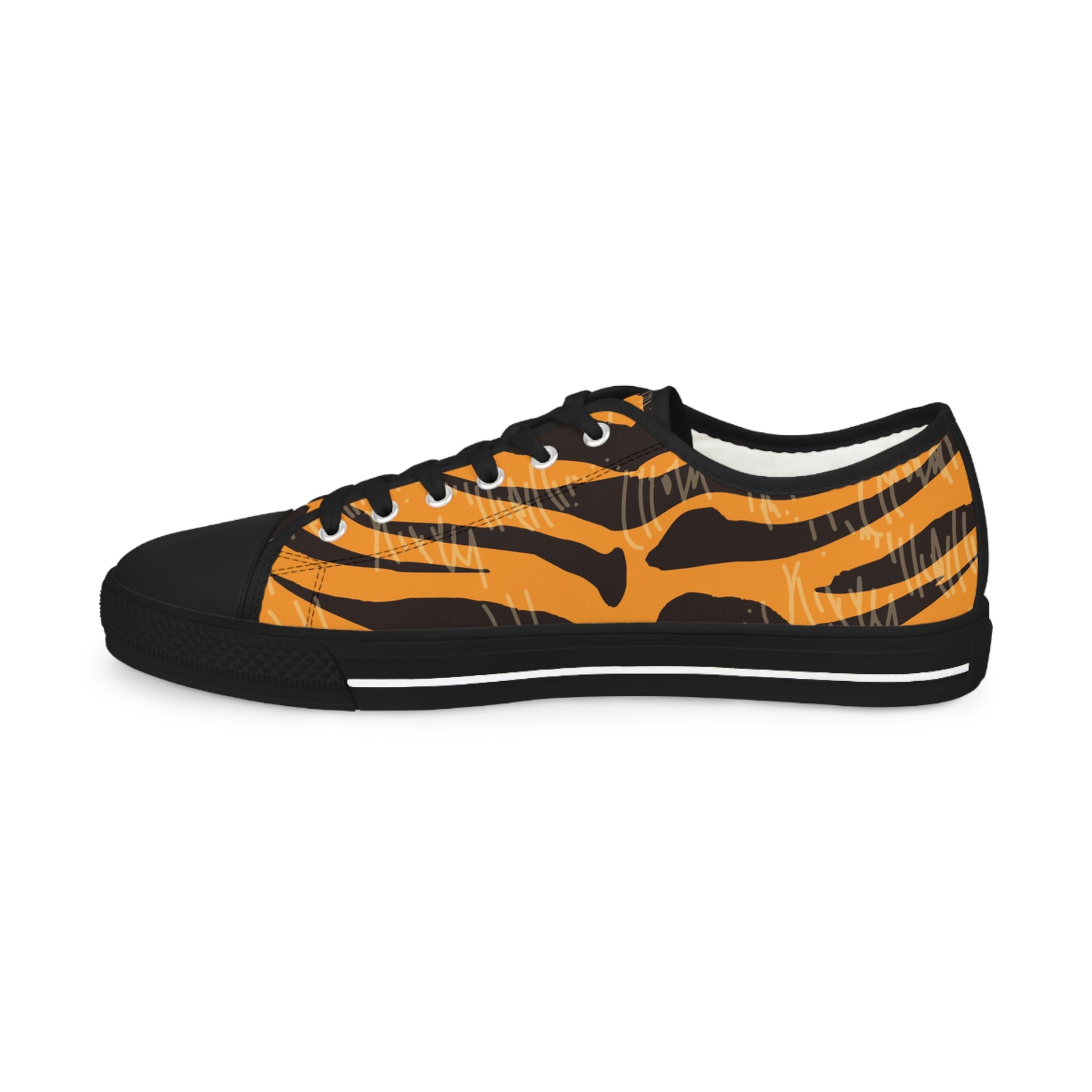 Tiger Scratches Orange and Black Men's Low Top Sneakers, Artsulli - Art is Long, Life is Short, Shoes, , , , , , , 