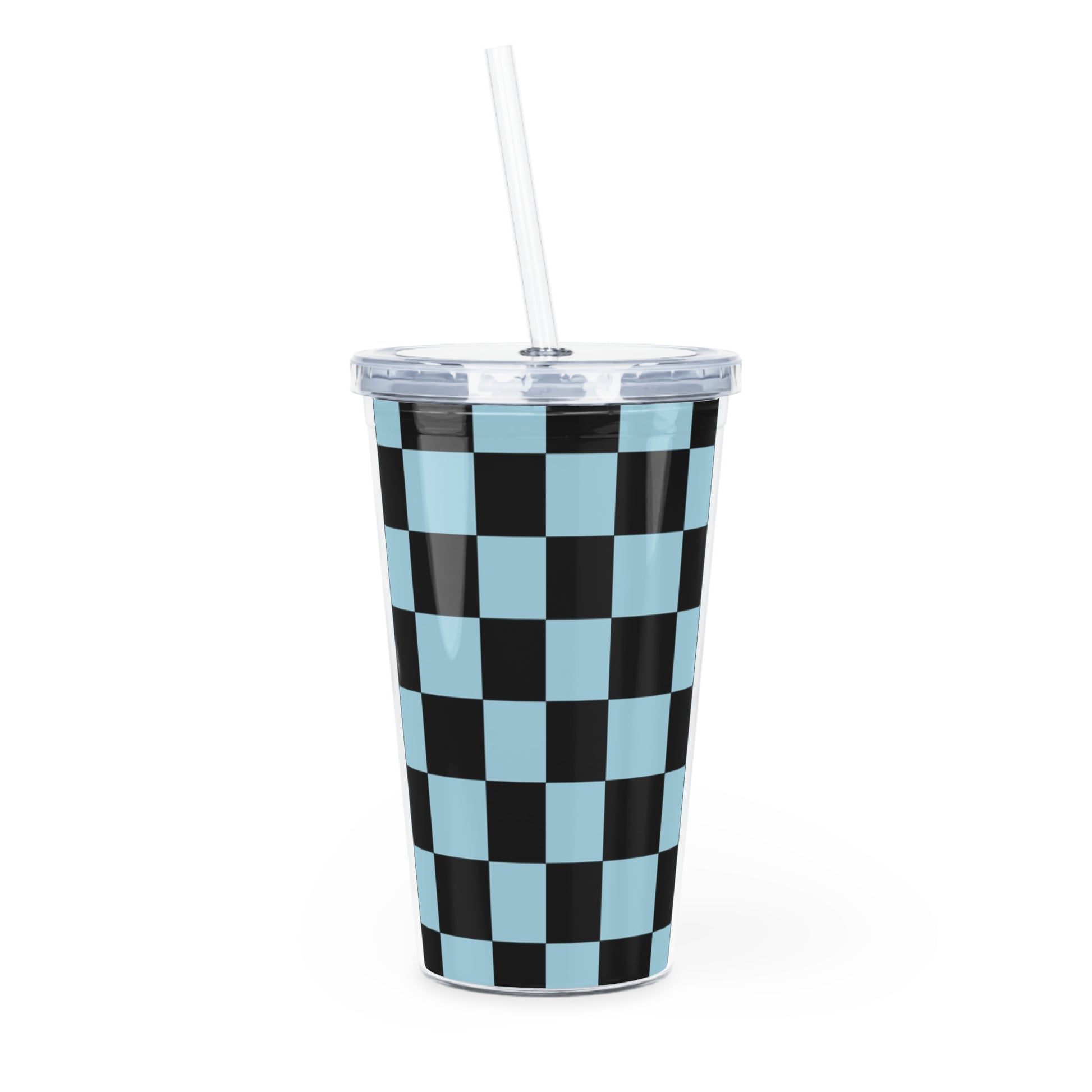 Checkerboard Black and Blue Plastic Tumbler with Straw, Artsulli - Art is Long, Life is Short, Mug, , , , , , , 