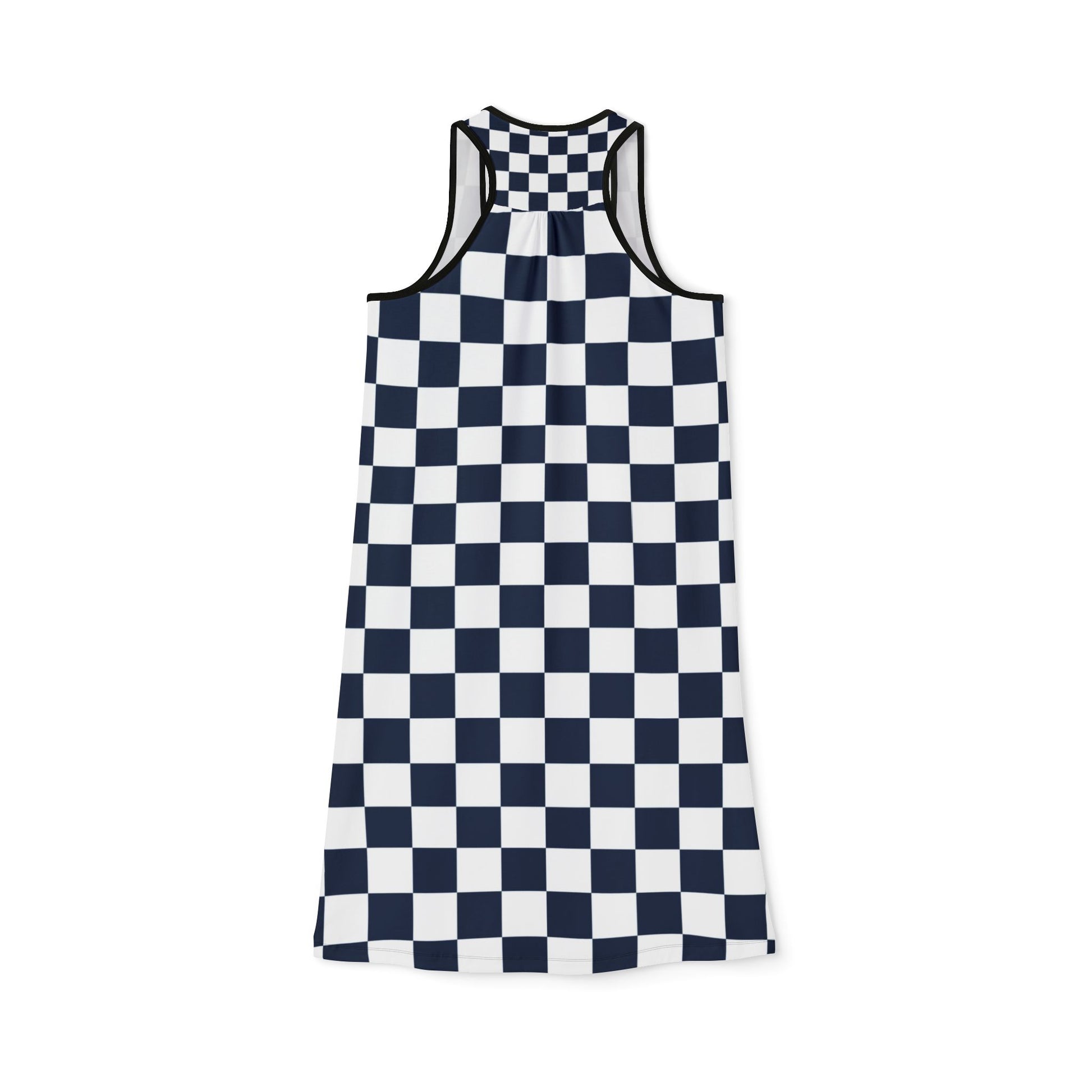 Checkerboard White and Navy Blue Women's Racerback Dress (AOP), Artsulli - Art is Long, Life is Short, Tank Top, , , , , , , 