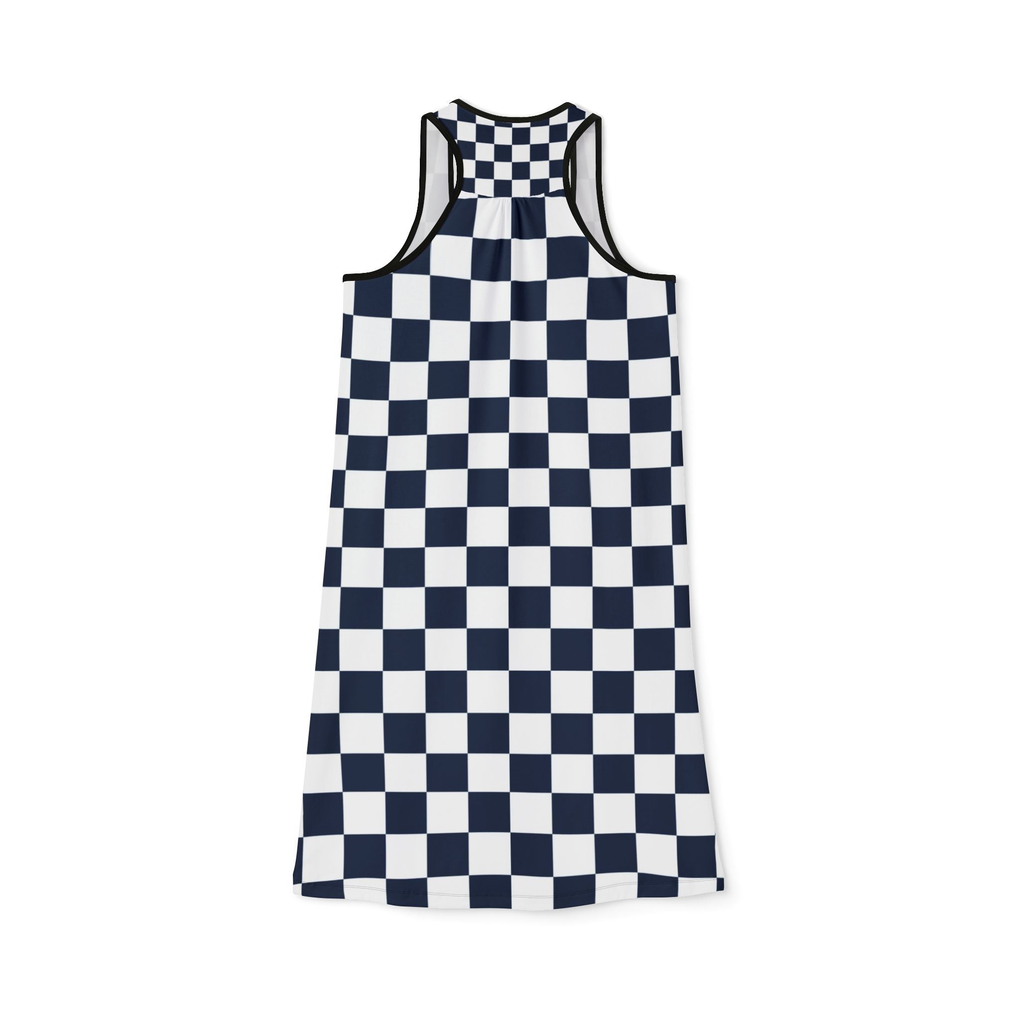 Checkerboard White and Navy Blue Women's Racerback Dress (AOP), Artsulli - Art is Long, Life is Short, Tank Top, , , , , , , 