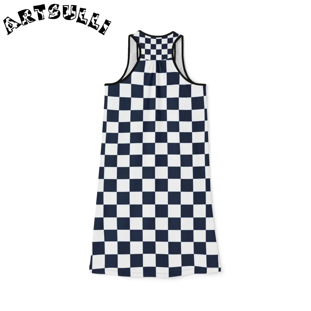 JAKKOUTTHEBXX Checkerboard White and Navy Blue Women’s Racerback