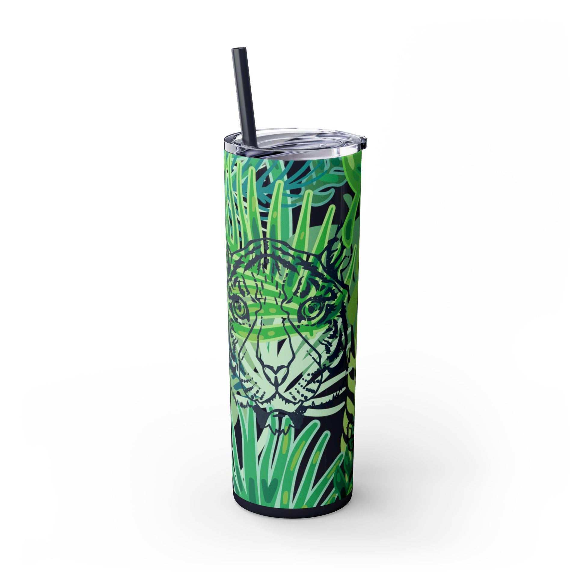 Tropical Jungle Tigers Green Skinny Tumbler with Straw, 20oz, Artsulli - Art is Long, Life is Short, Mug, , , , , , , 