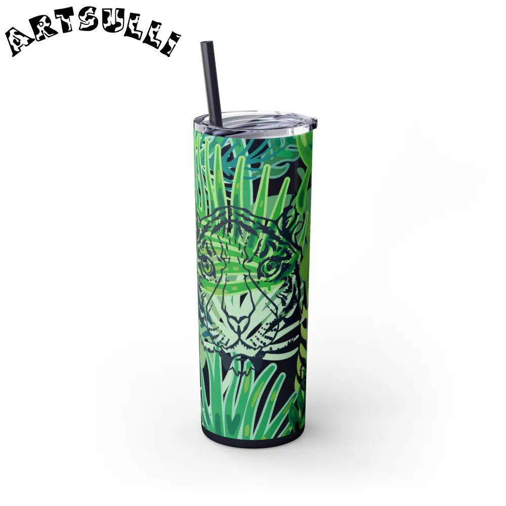 JAKKOUTTHEBXX Tropical Jungle Tigers Green Skinny Tumbler with Straw