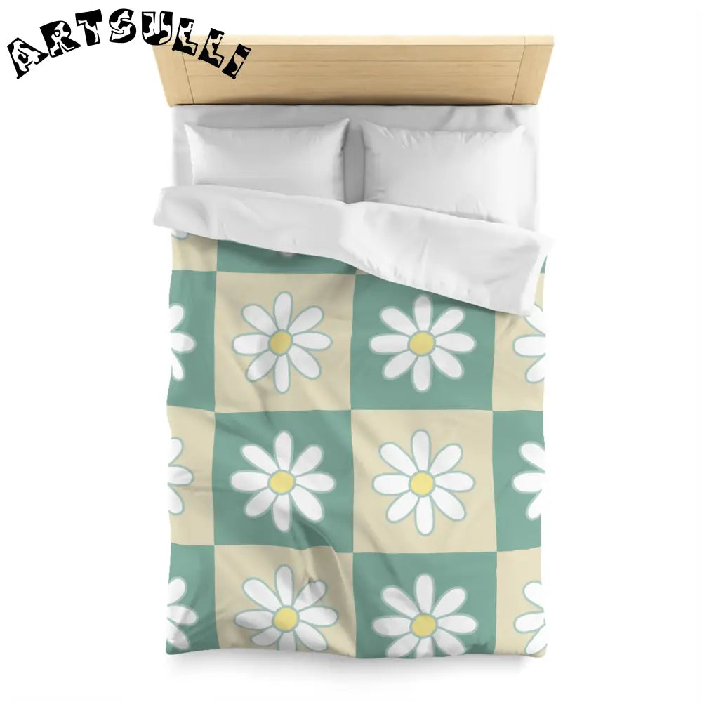 JAKKOUTTHEBXX Retro Daisy Checkerboard Green and Tan Microfiber