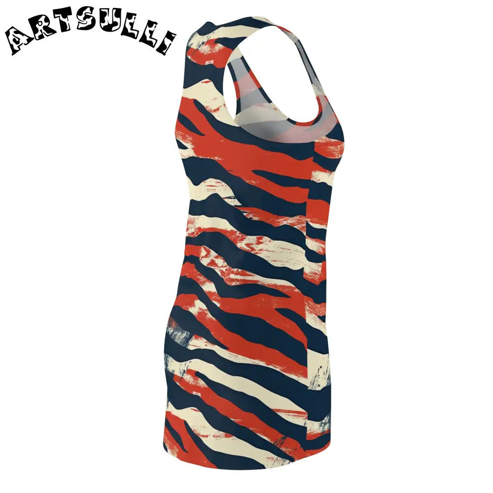 JAKKOUTTHEBXX Red White Navy Blue Abstract Print AOP Racerback Dress
