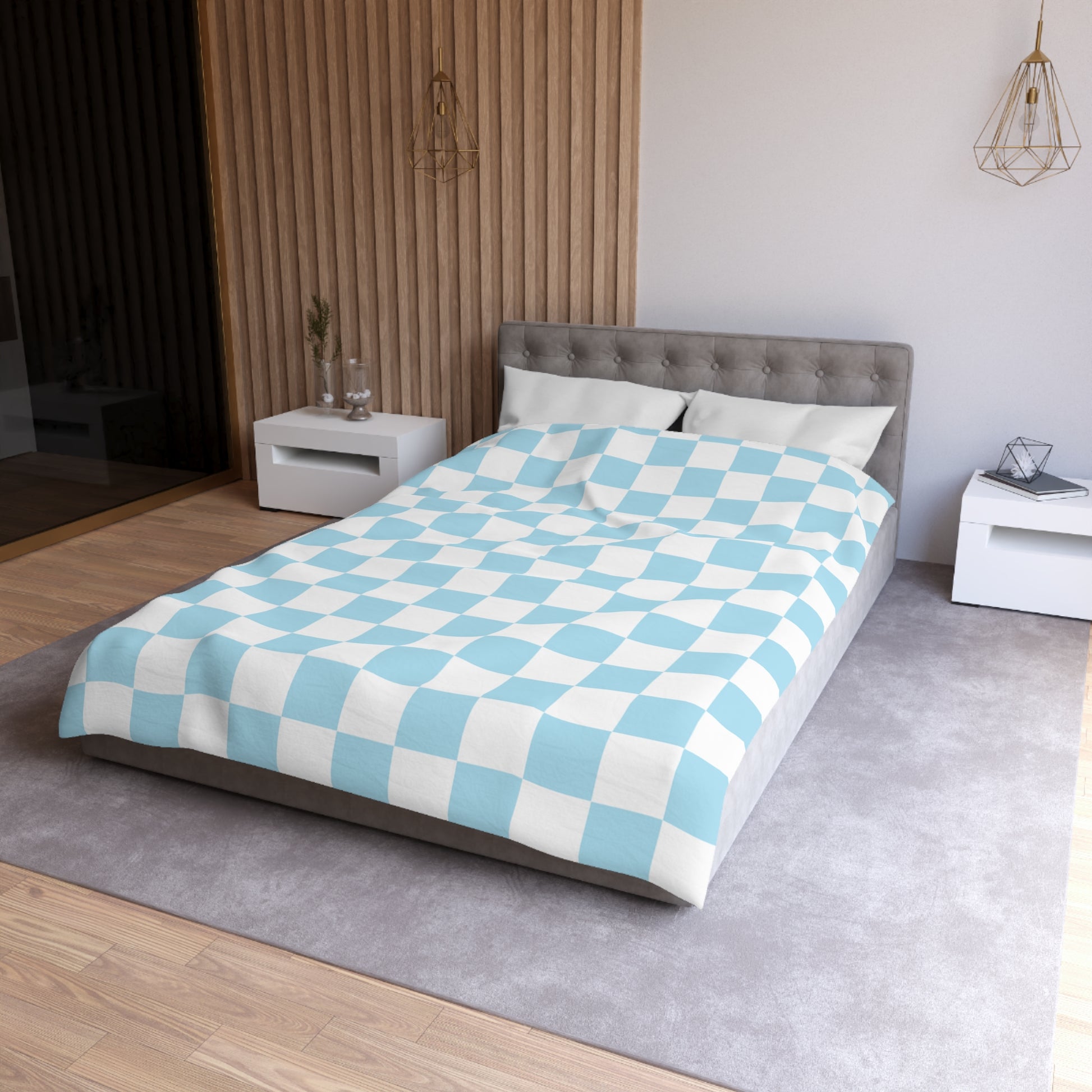 Checkerboard Sky Blue Microfiber Duvet Cover, Artsulli - Art is Long, Life is Short, Home Decor, , , , , , , 