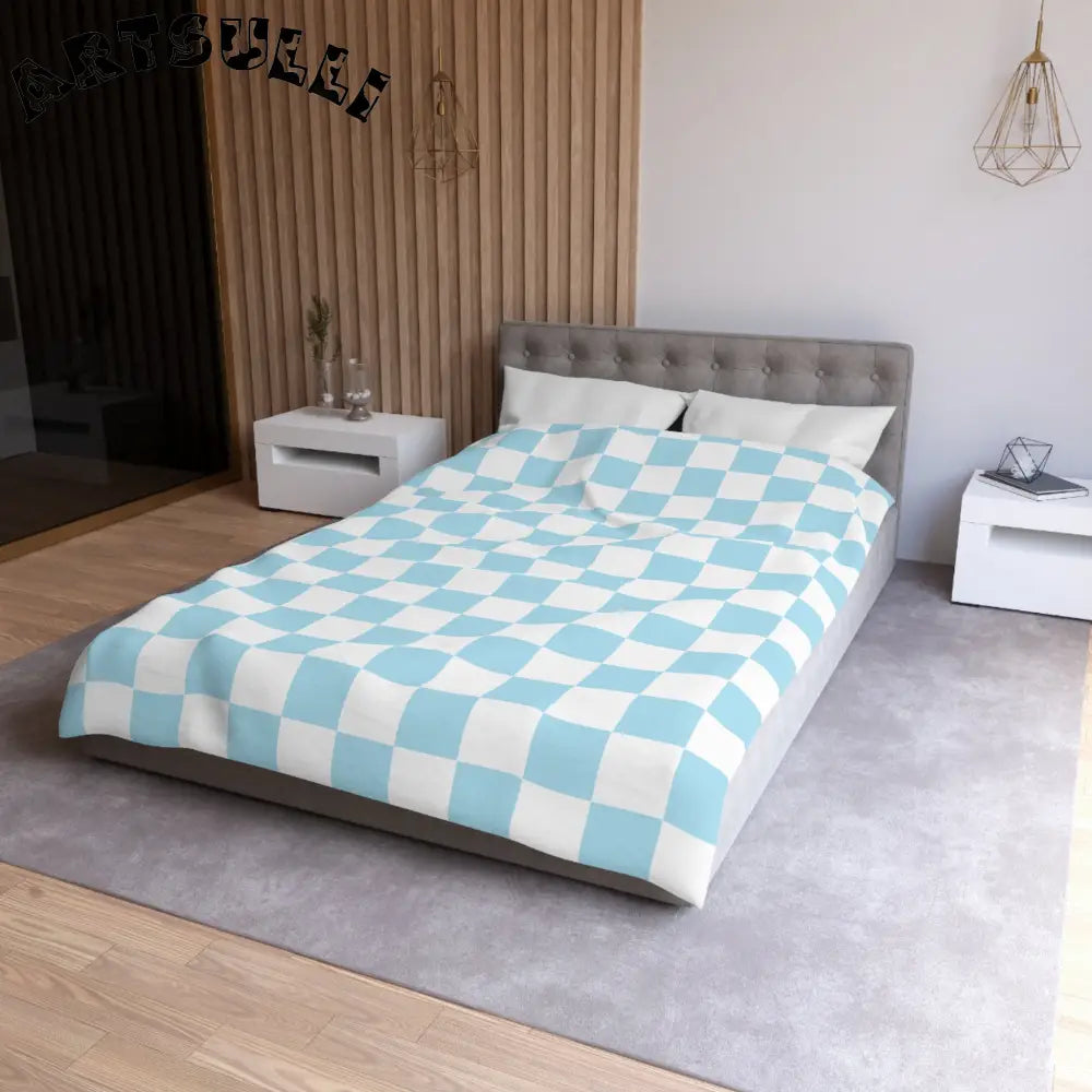JAKKOUTTHEBXX Checkerboard Sky Blue Microfiber Duvet Cover
