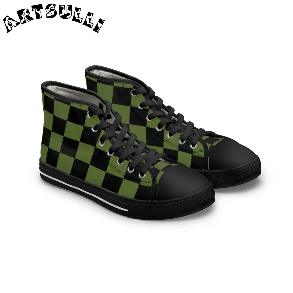 JAKKOUTTHEBXX Checkerboard Olive Green and Black Women’s High Top
