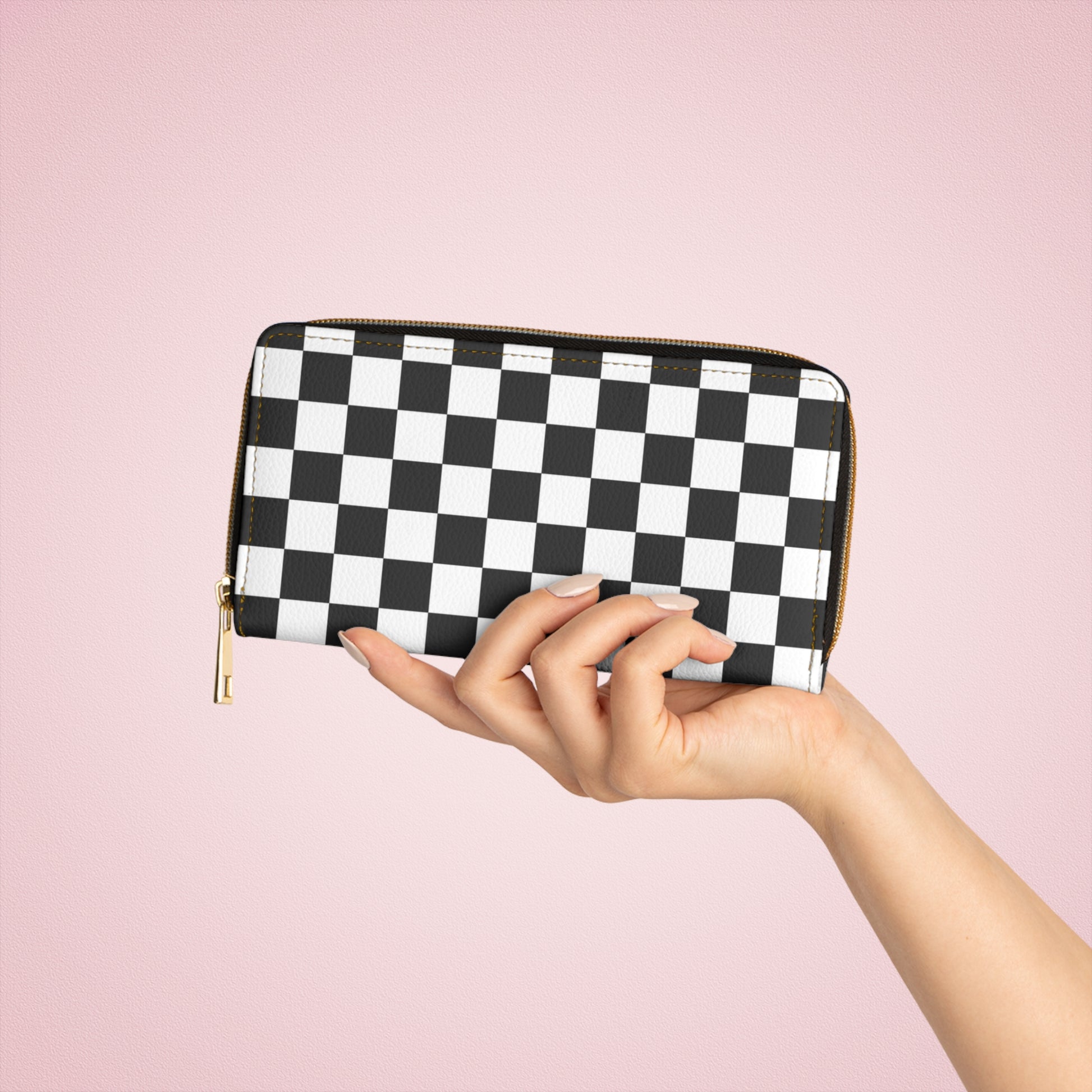 Checkerboard White and Black Zipper Wallet, Artsulli - Art is Long, Life is Short, Accessories, , , , , , , 