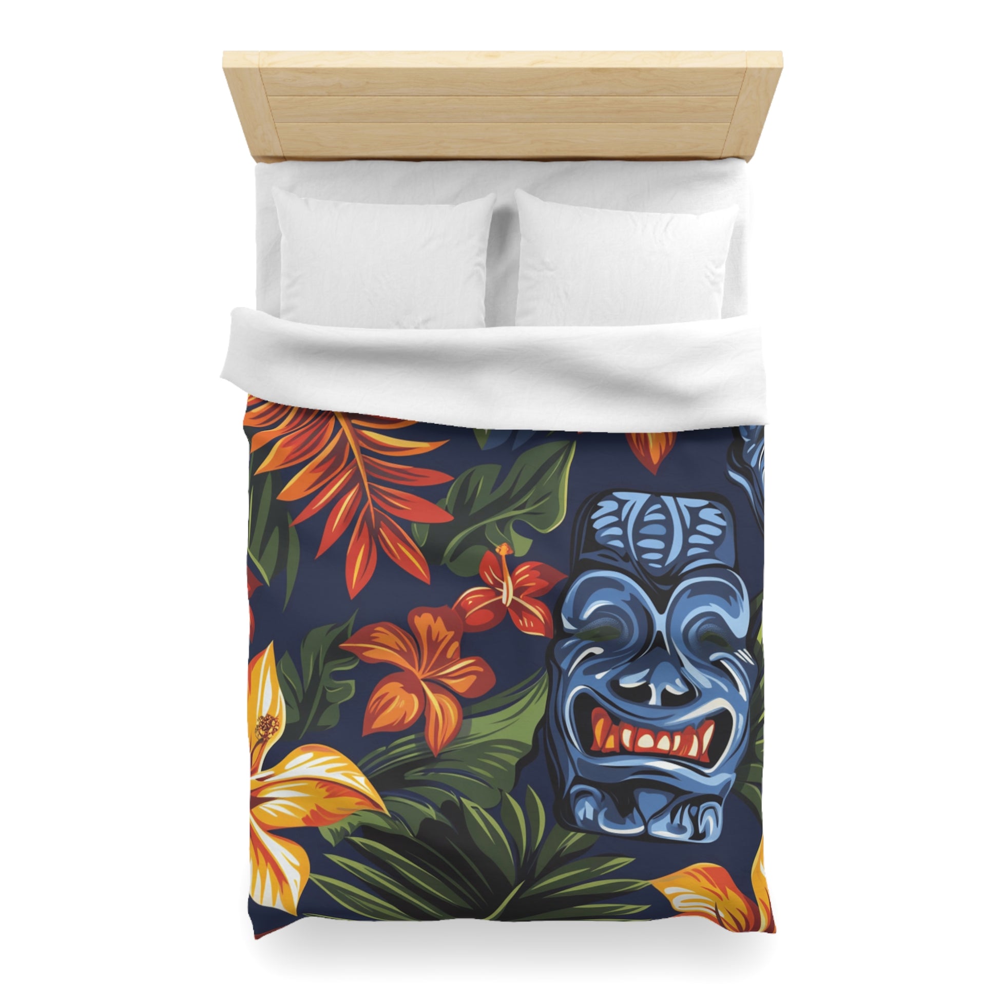 Tiki Bloom Navy Microfiber Duvet Cover, Artsulli - Art is Long, Life is Short, Home Decor, , , , , , , 