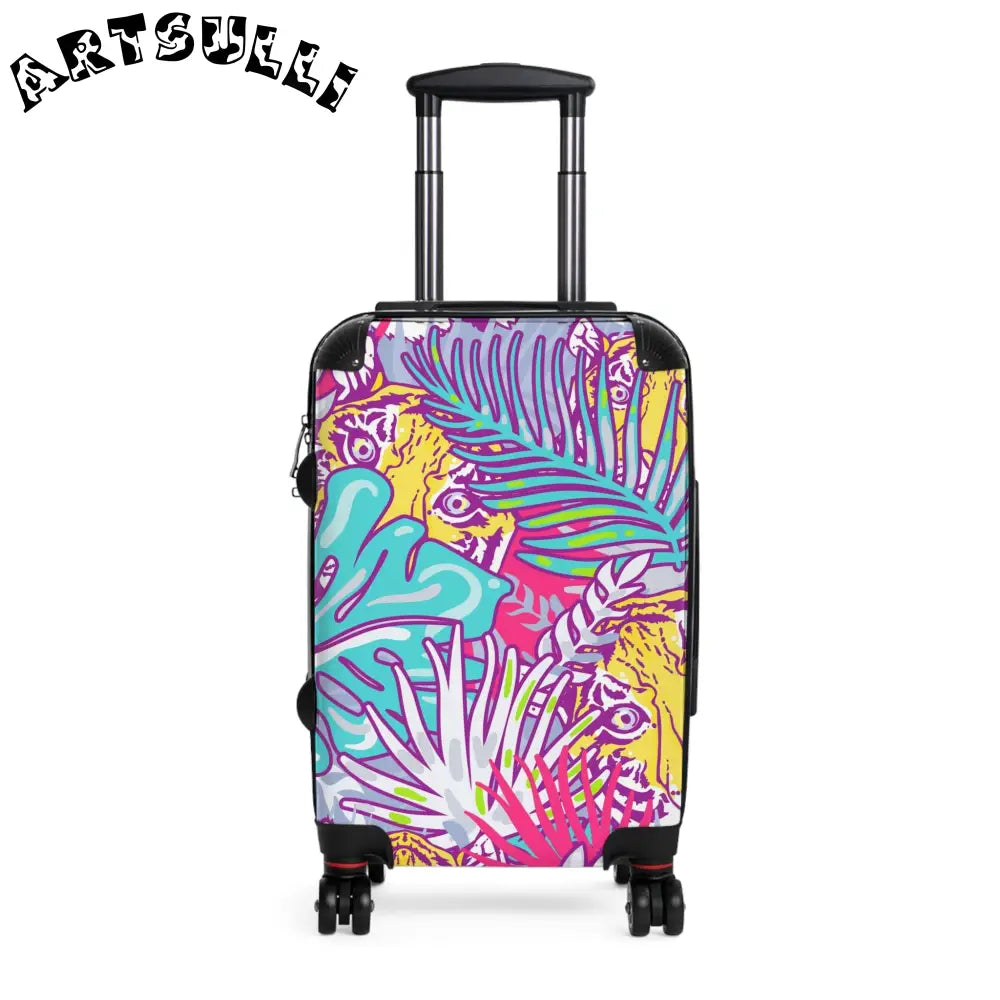 JAKKOUTTHEBXX Tropical Floral Tigers Torquise and Purple Suitcase