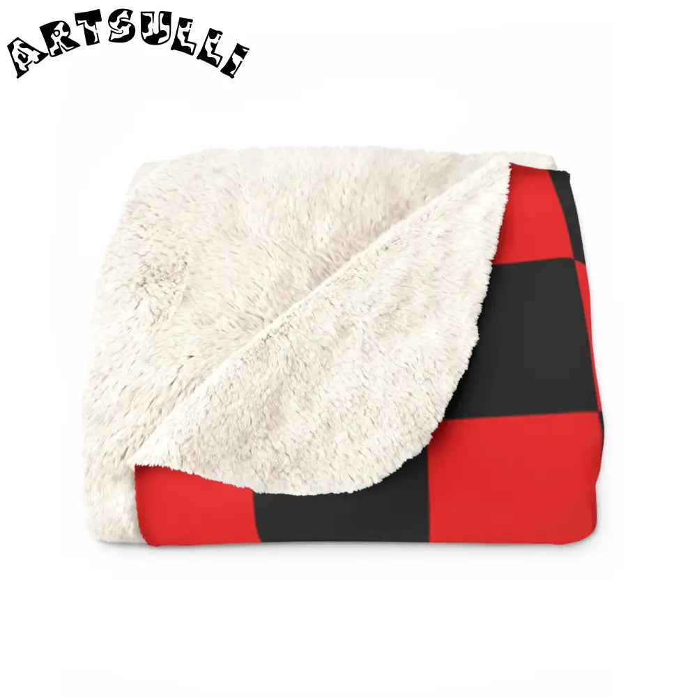 JAKKOUTTHEBXX Checkerboard Red and Black Sherpa Fleece Blanket