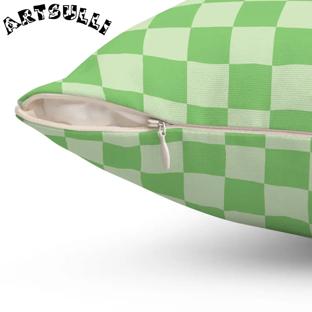 JAKKOUTTHEBXX Checkerboard Green Spun Polyester Square Pillow