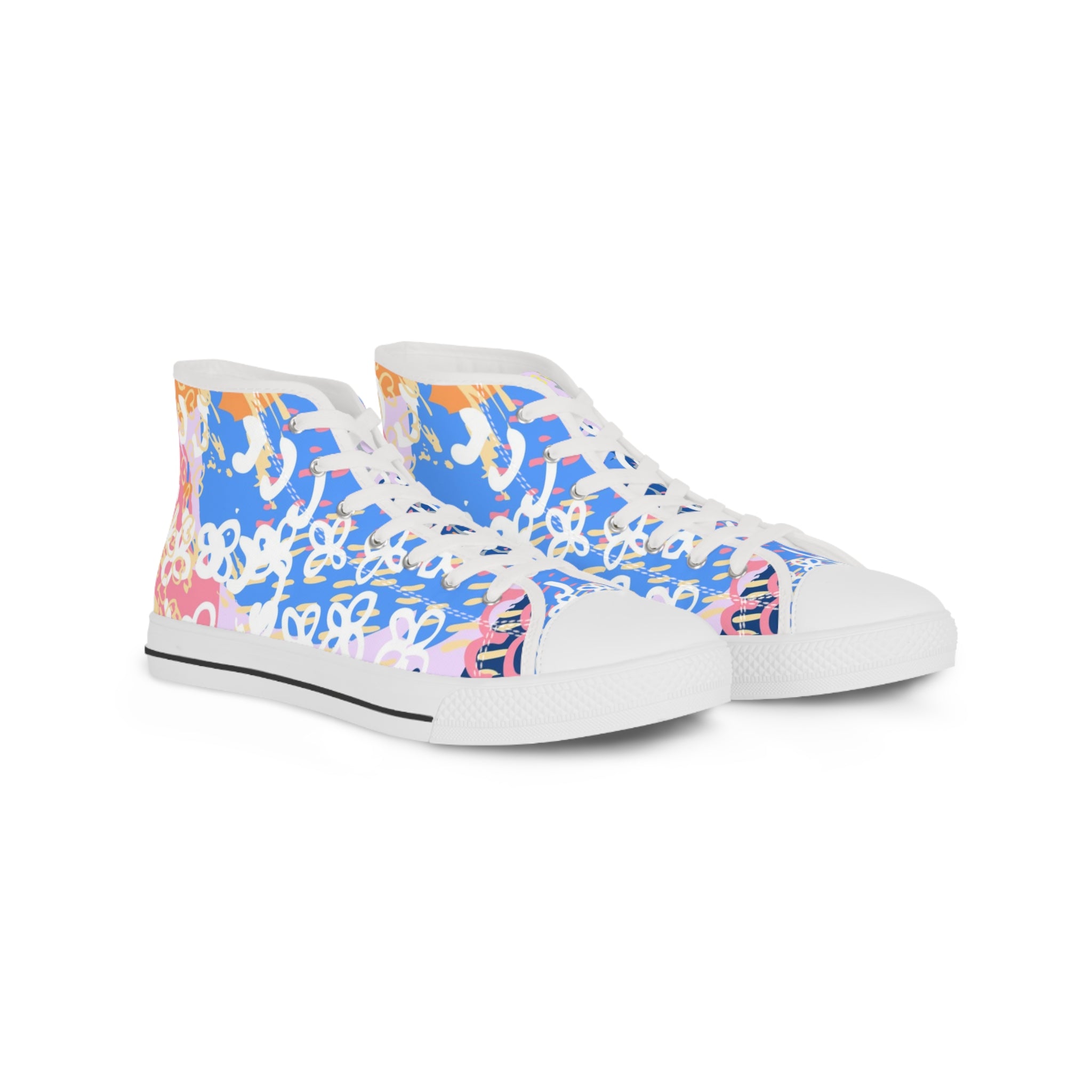 Flowers x Doodles x Hearts Multi-Color Men's High Top Sneakers, Artsulli - Art is Long, Life is Short, Shoes, Size, US 5, Color, White sole, , , 22475390927677731453