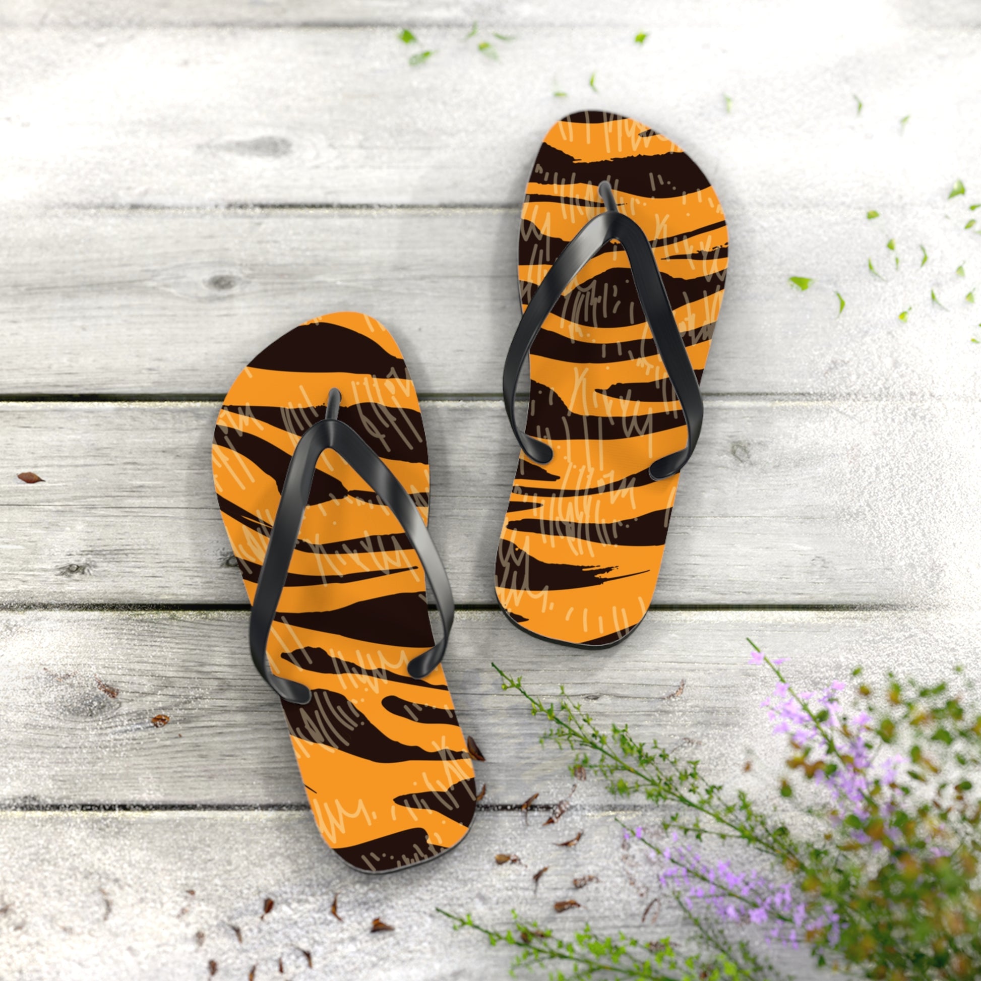Tiger Scratches Orange & Black Flip Flops, Artsulli - Art is Long, Life is Short, Shoes, , , , , , , 
