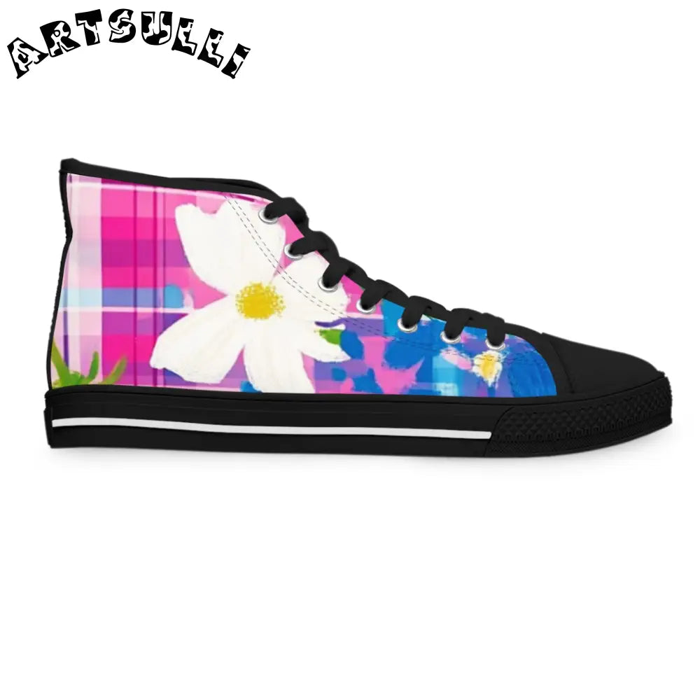 JAKKOUTTHEBXX Plaid Garden Pink and Purple Women’s High Top Sneakers